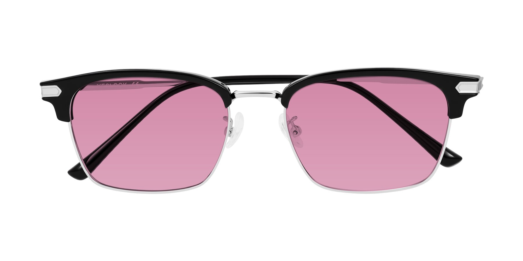 Folded Front of Adsule in Black/Silver with Medium Wine Tinted Lenses