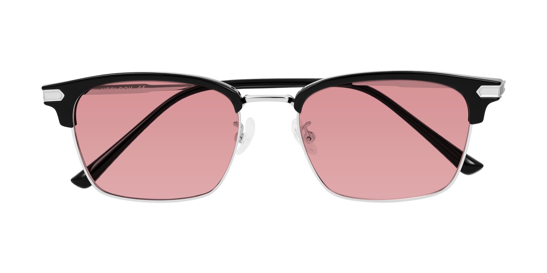 Folded Front of Adsule in Black/Silver with Medium Garnet Tinted Lenses