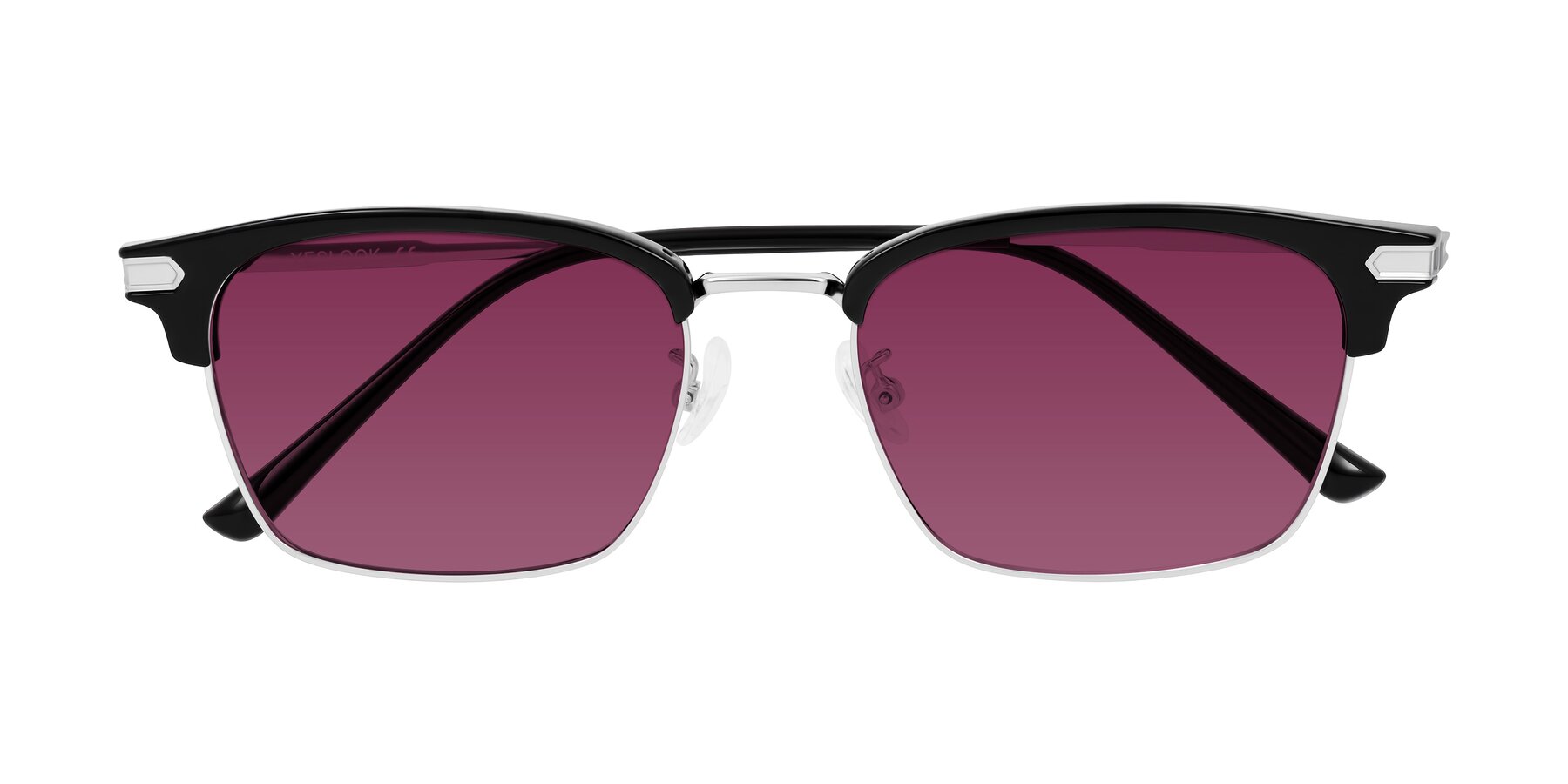 Folded Front of Adsule in Black/Silver with Wine Tinted Lenses
