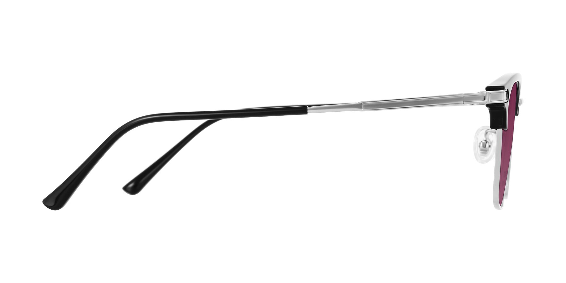 Side of Adsule in Black/Silver with Wine Tinted Lenses