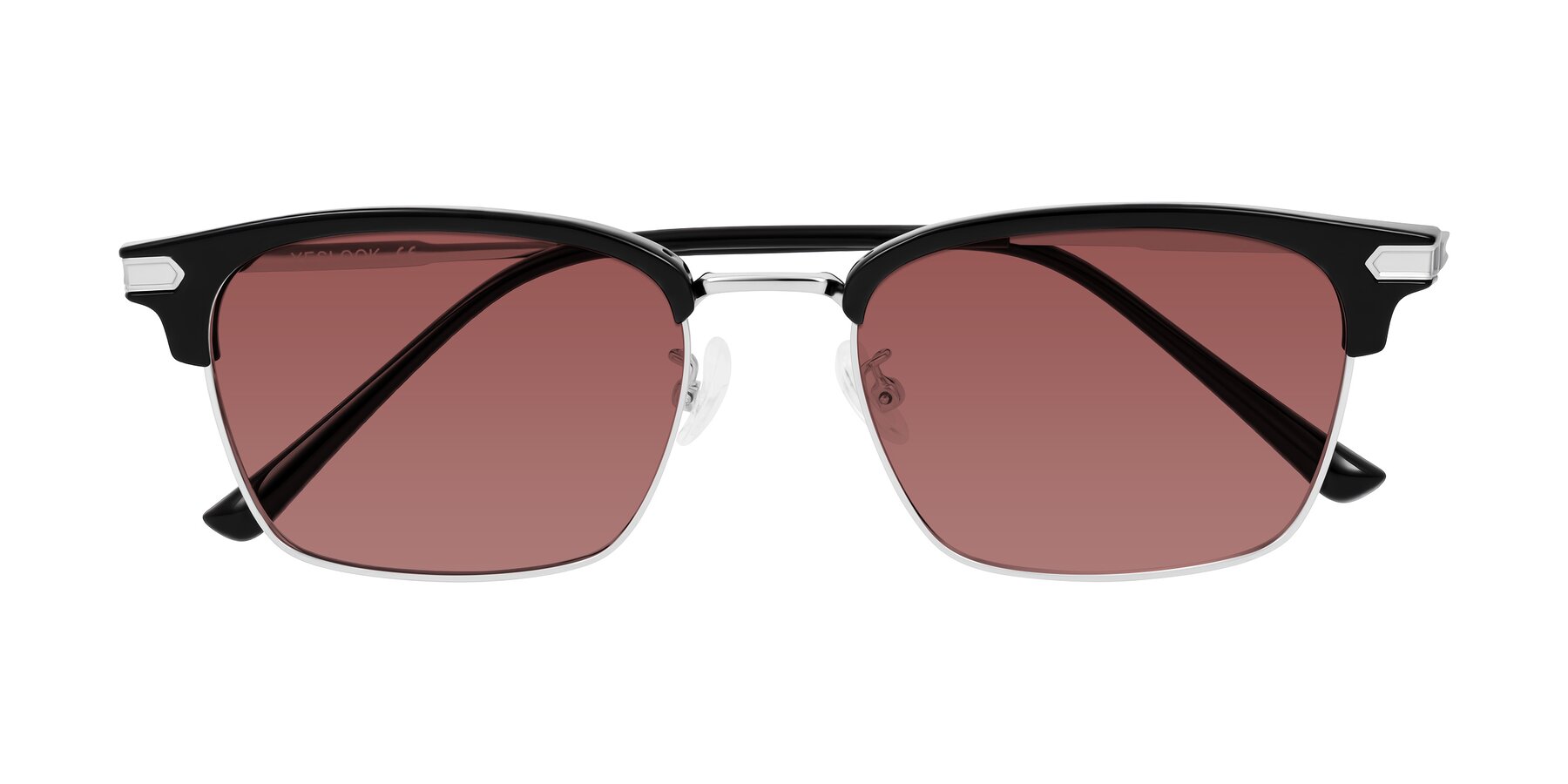 Folded Front of Adsule in Black/Silver with Garnet Tinted Lenses