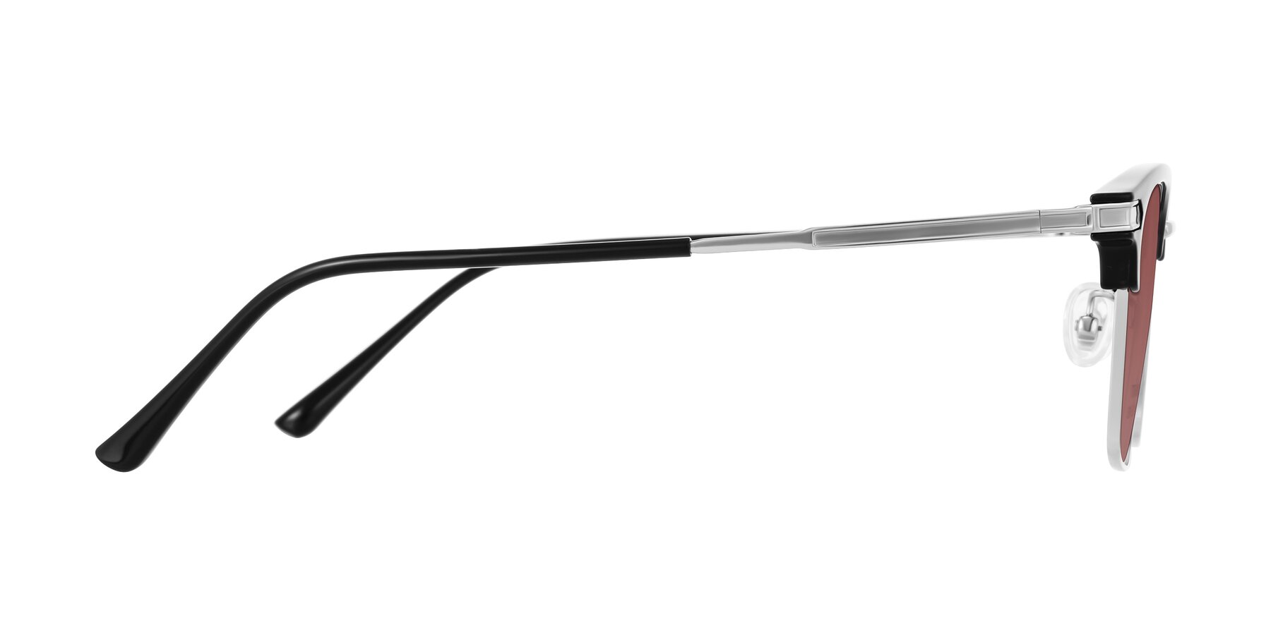 Side of Adsule in Black/Silver with Garnet Tinted Lenses
