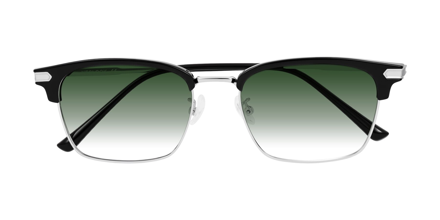 Folded Front of Adsule in Black/Silver with Green Gradient Lenses