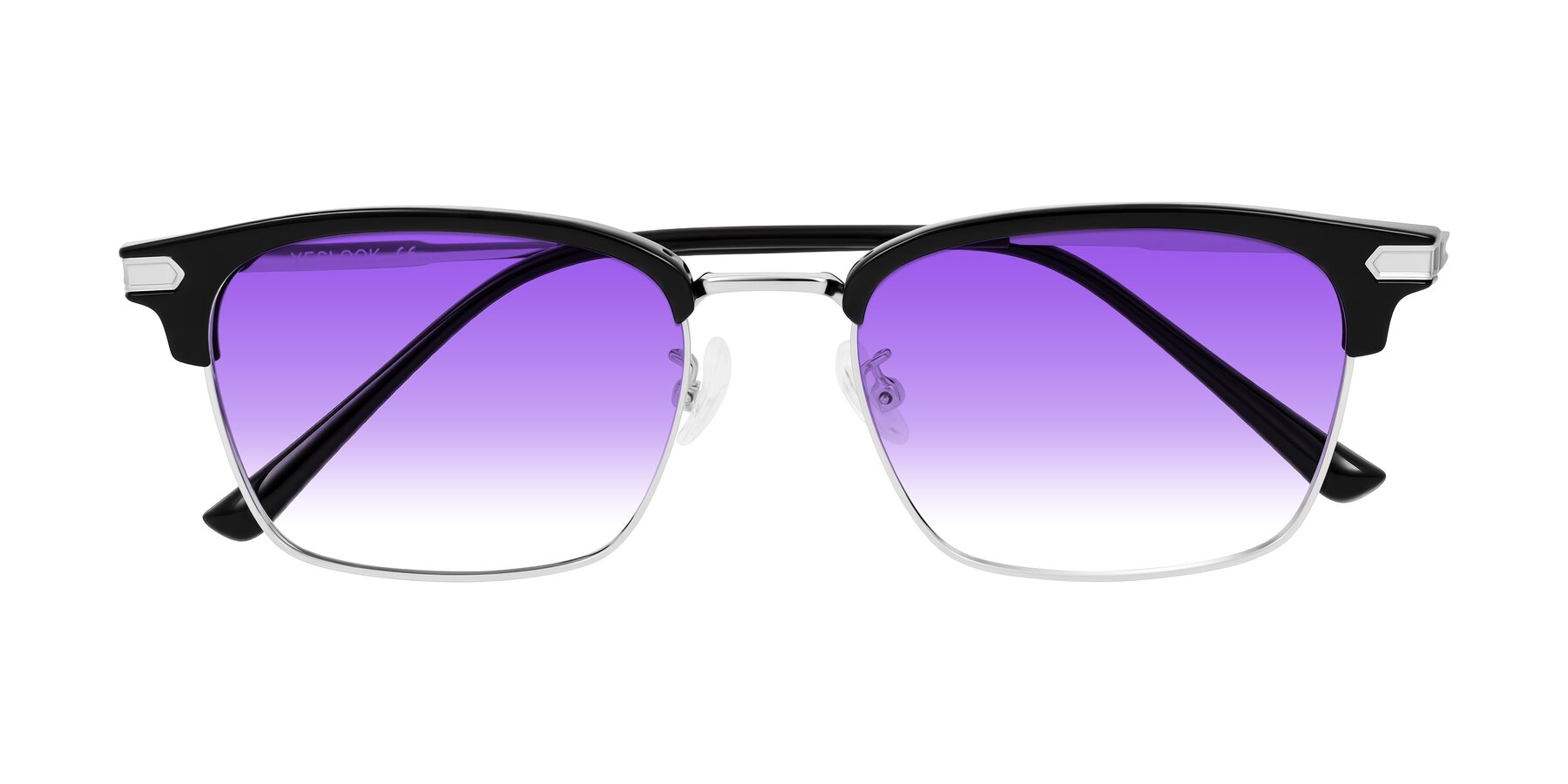 Folded Front of Adsule in Black/Silver with Purple Gradient Lenses