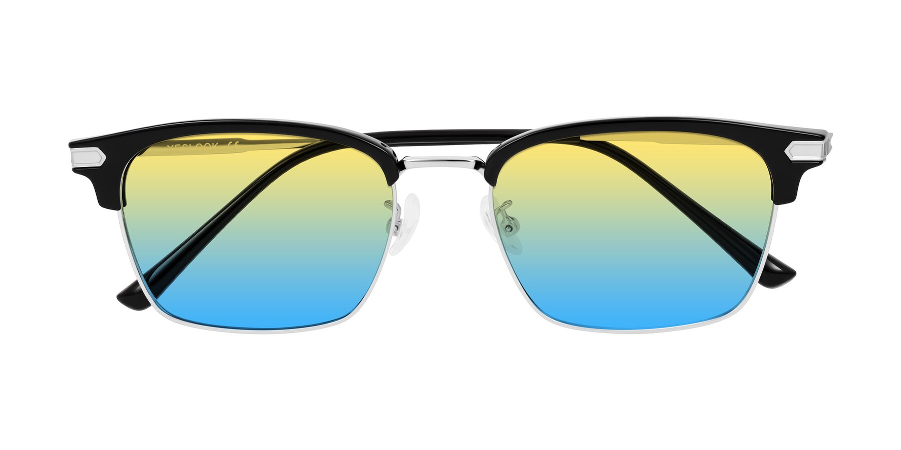 Folded Front of Adsule in Black/Silver with Yellow / Blue Gradient Lenses
