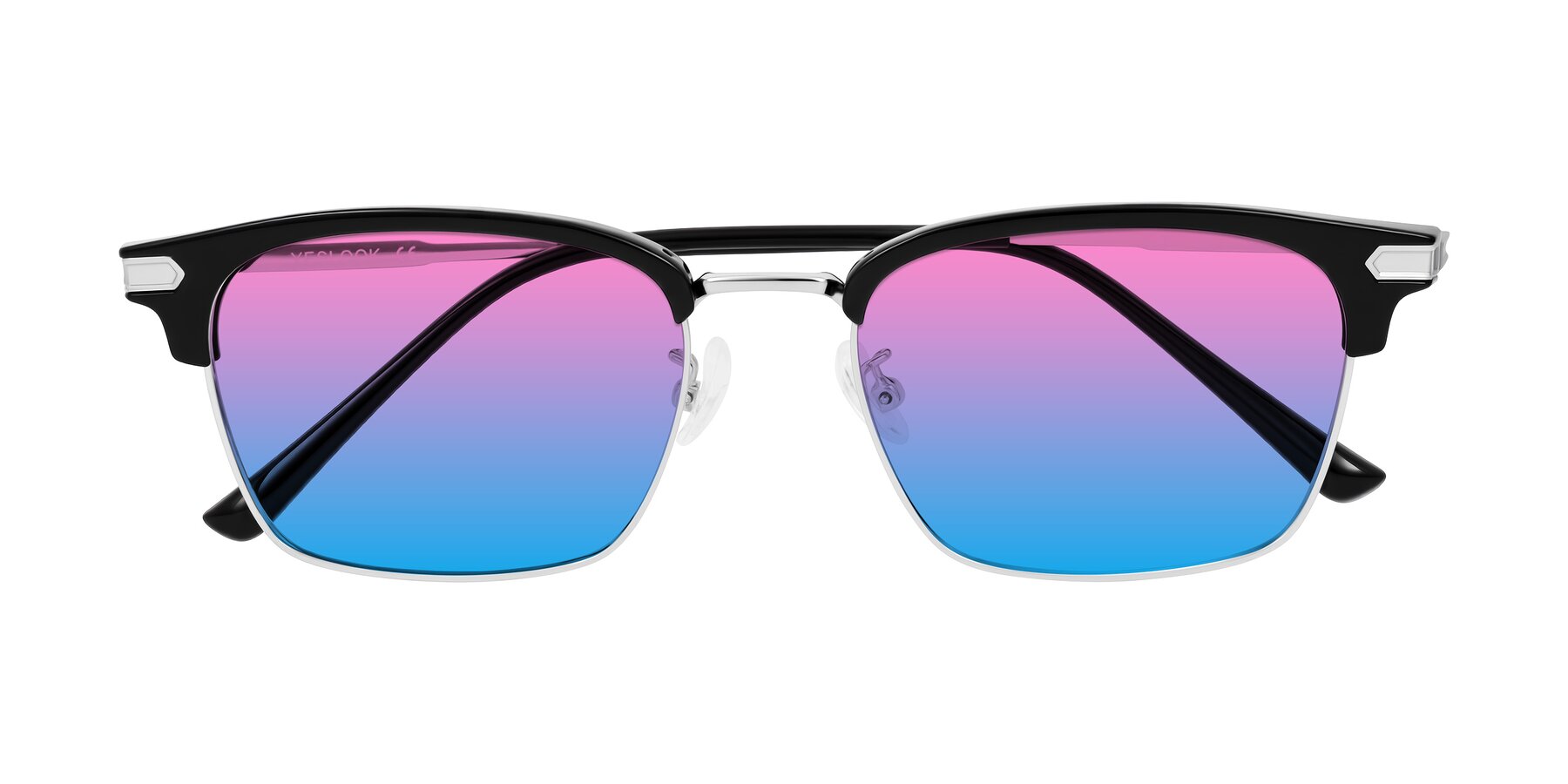 Folded Front of Adsule in Black/Silver with Pink / Blue Gradient Lenses