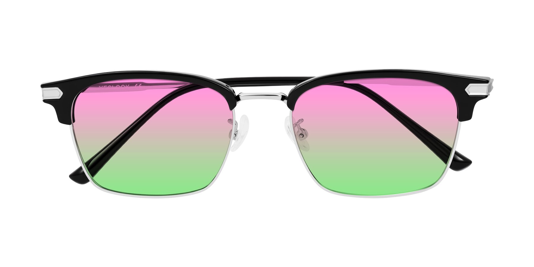 Folded Front of Adsule in Black/Silver with Pink / Green Gradient Lenses