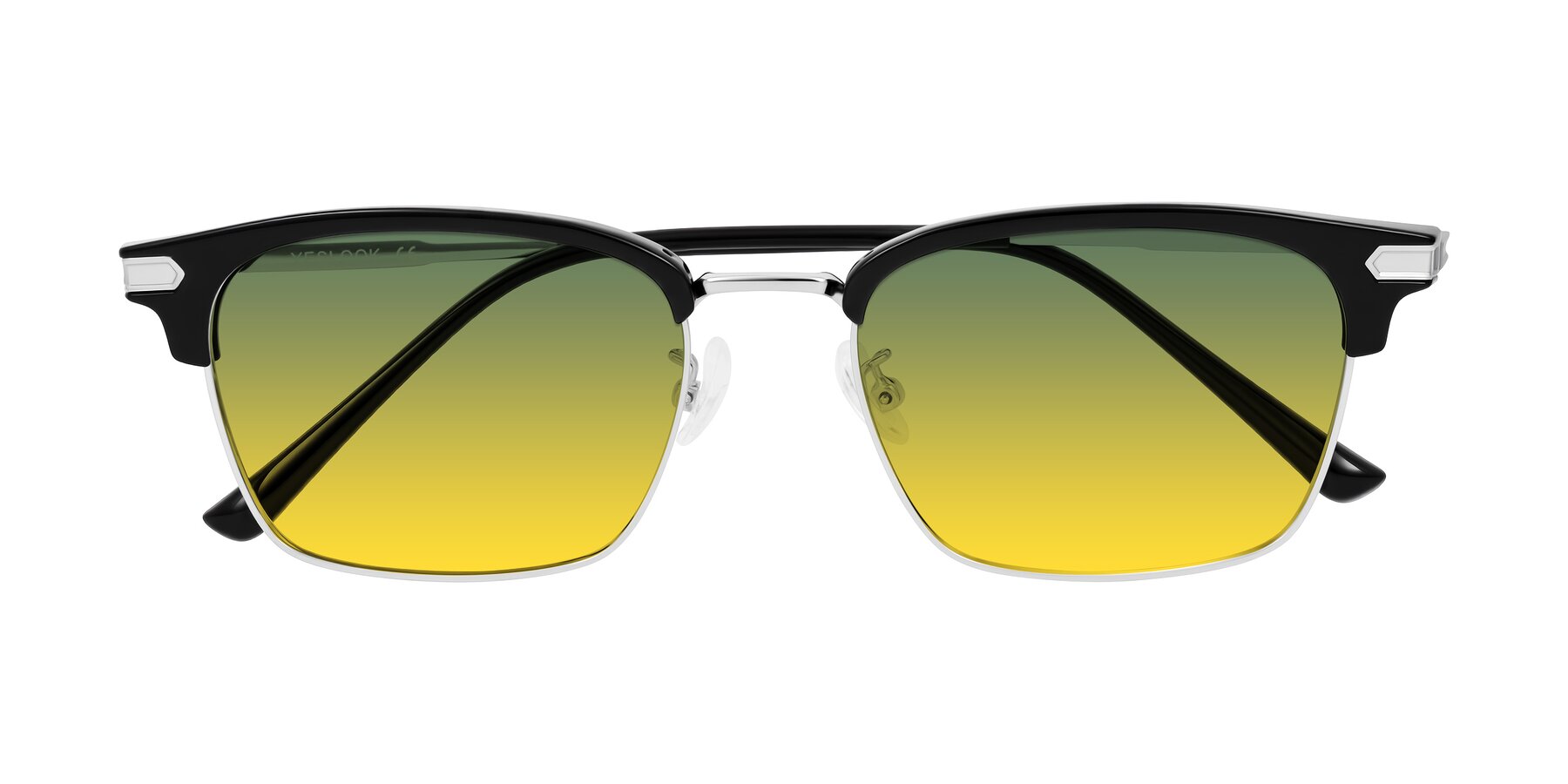 Folded Front of Adsule in Black/Silver with Green / Yellow Gradient Lenses