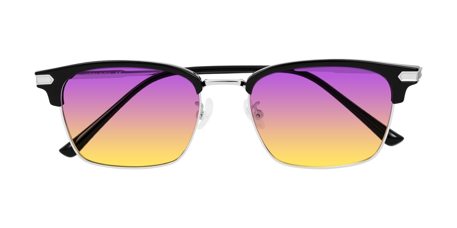 Folded Front of Adsule in Black/Silver with Purple / Yellow Gradient Lenses