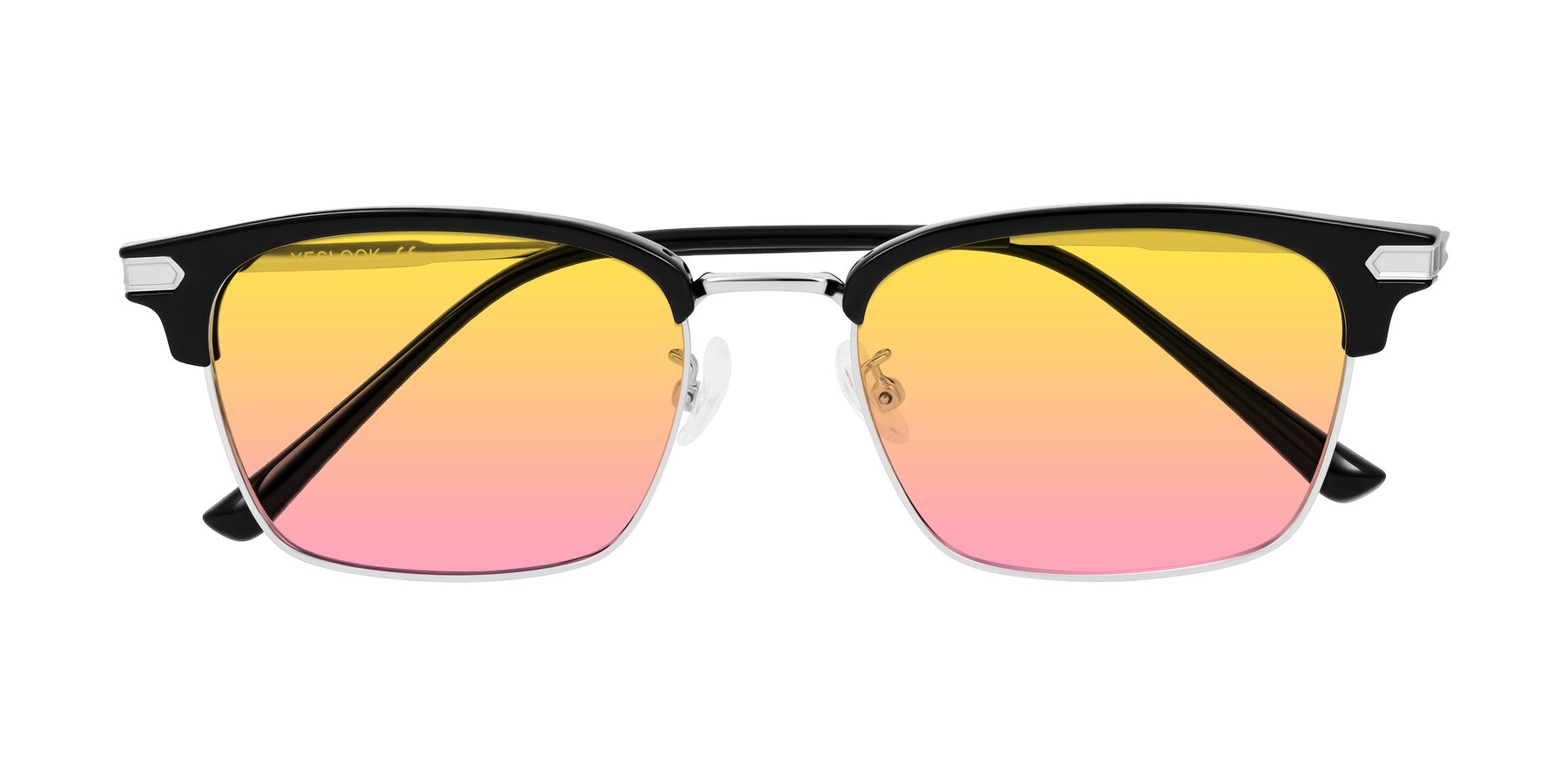 Folded Front of Adsule in Black/Silver with Yellow / Pink Gradient Lenses