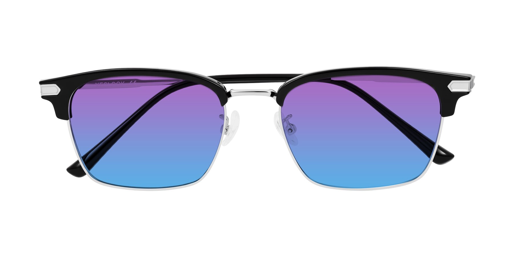 Folded Front of Adsule in Black/Silver with Purple / Blue Gradient Lenses