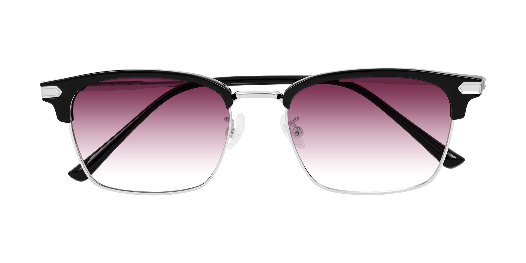 Folded Front of Adsule in Black/Silver with Wine Gradient Lenses