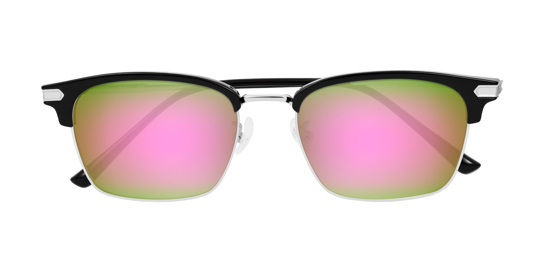 Folded Front of Adsule in Black/Silver with Pink Mirrored Lenses