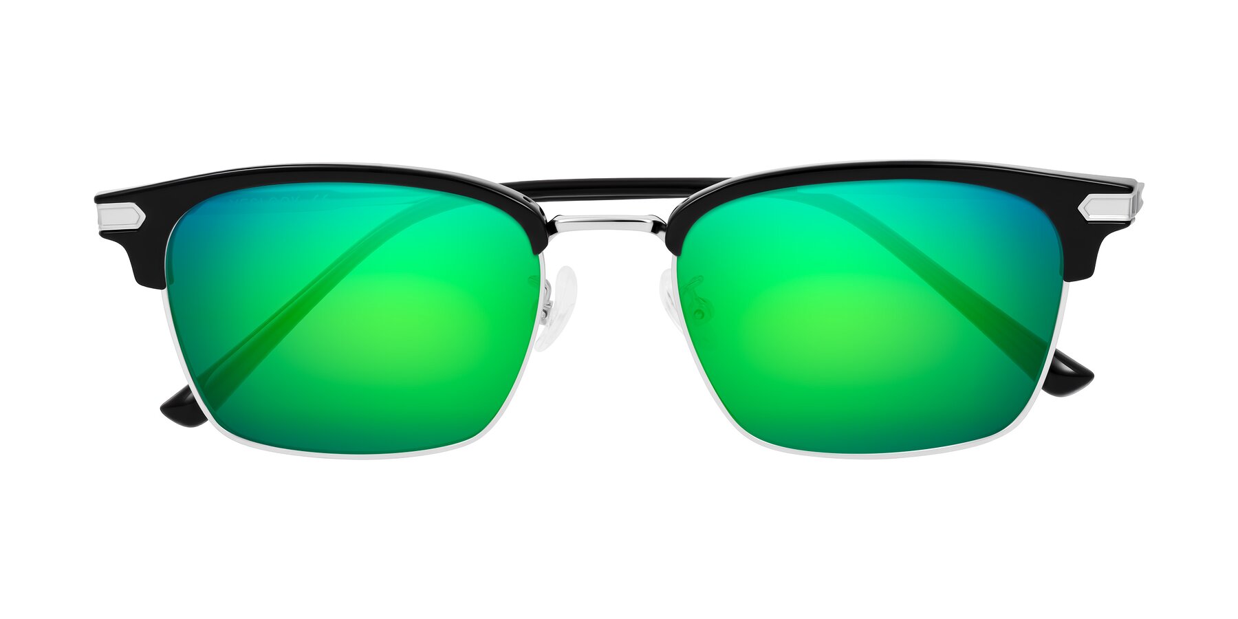 Folded Front of Adsule in Black/Silver with Green Mirrored Lenses