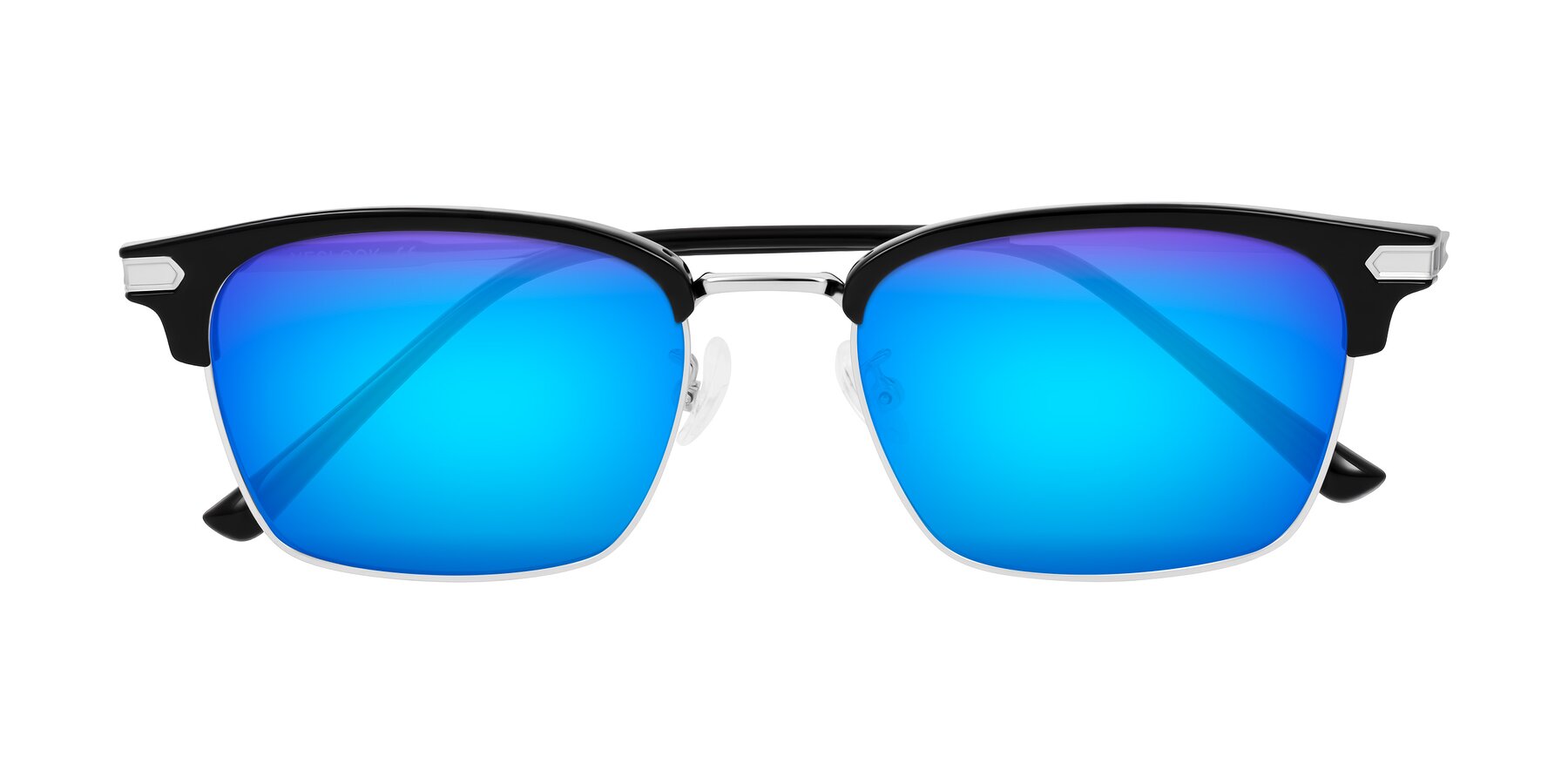 Folded Front of Adsule in Black/Silver with Blue Mirrored Lenses