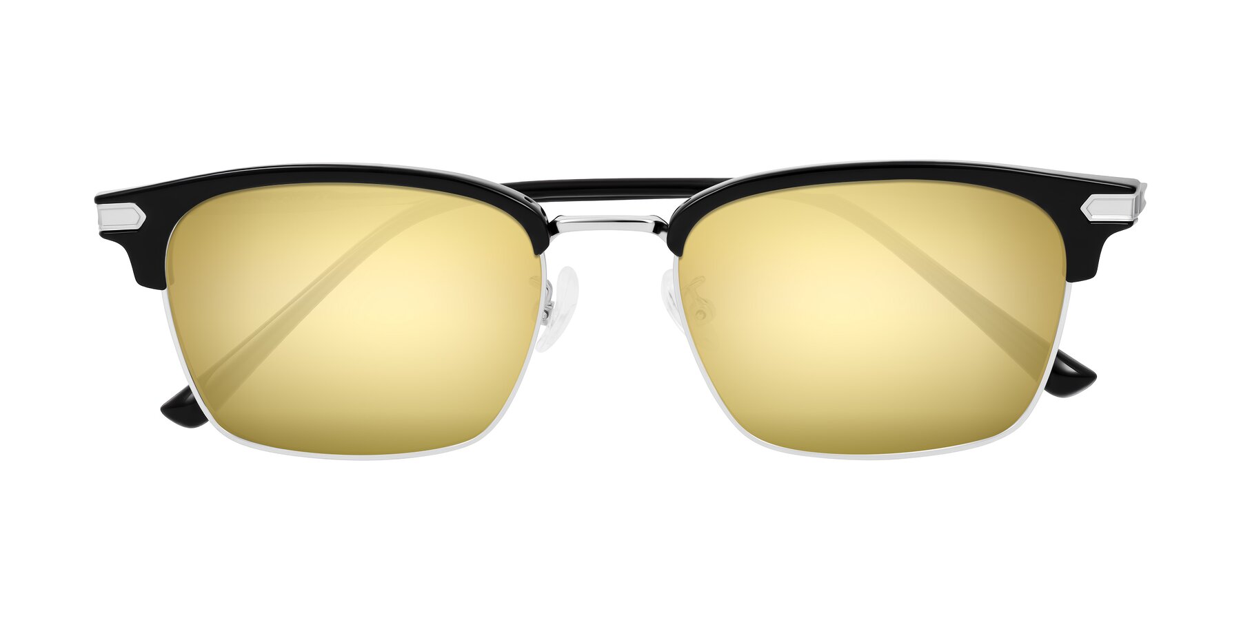 Folded Front of Adsule in Black/Silver with Gold Mirrored Lenses