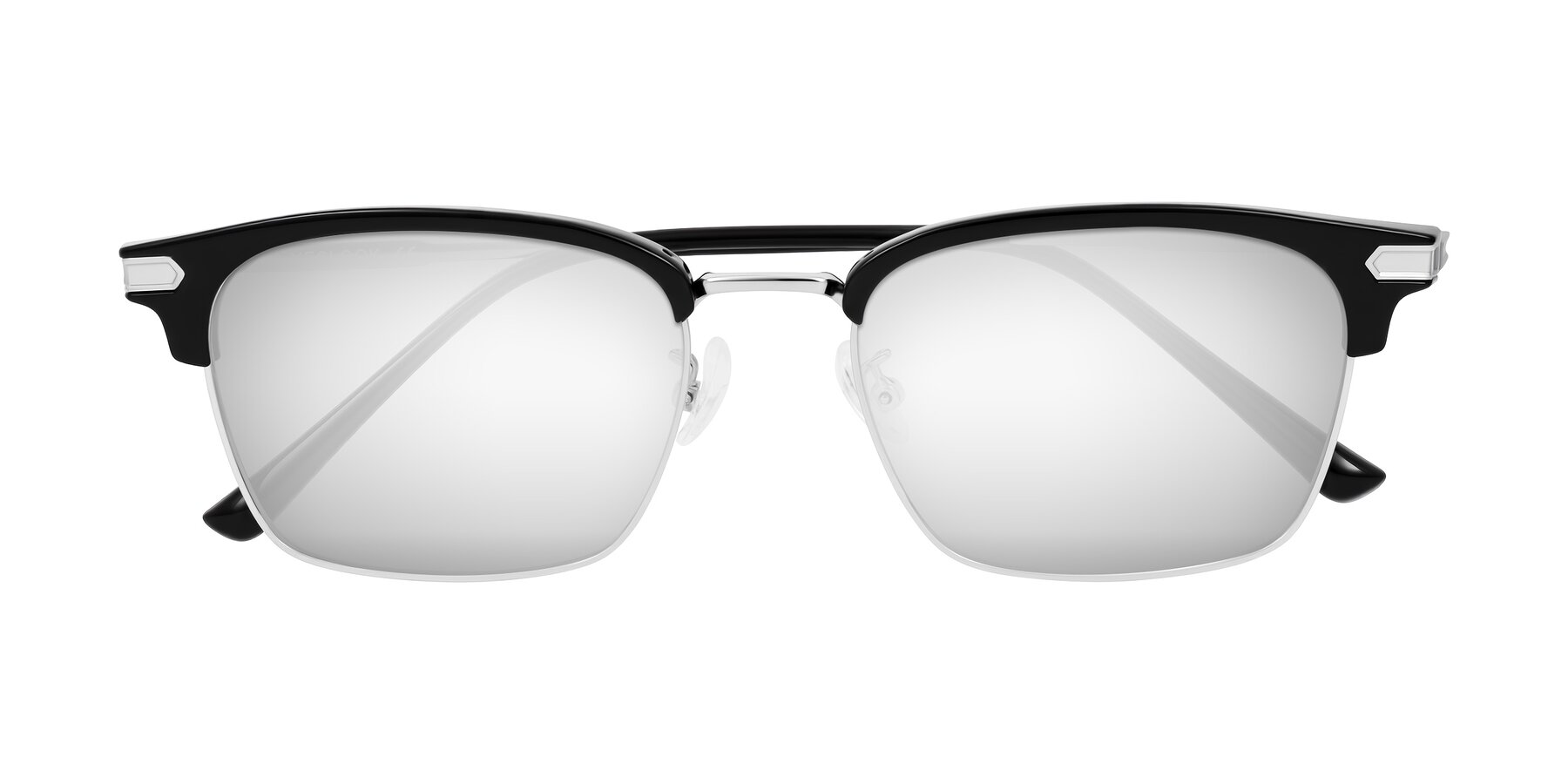 Folded Front of Adsule in Black/Silver with Silver Mirrored Lenses