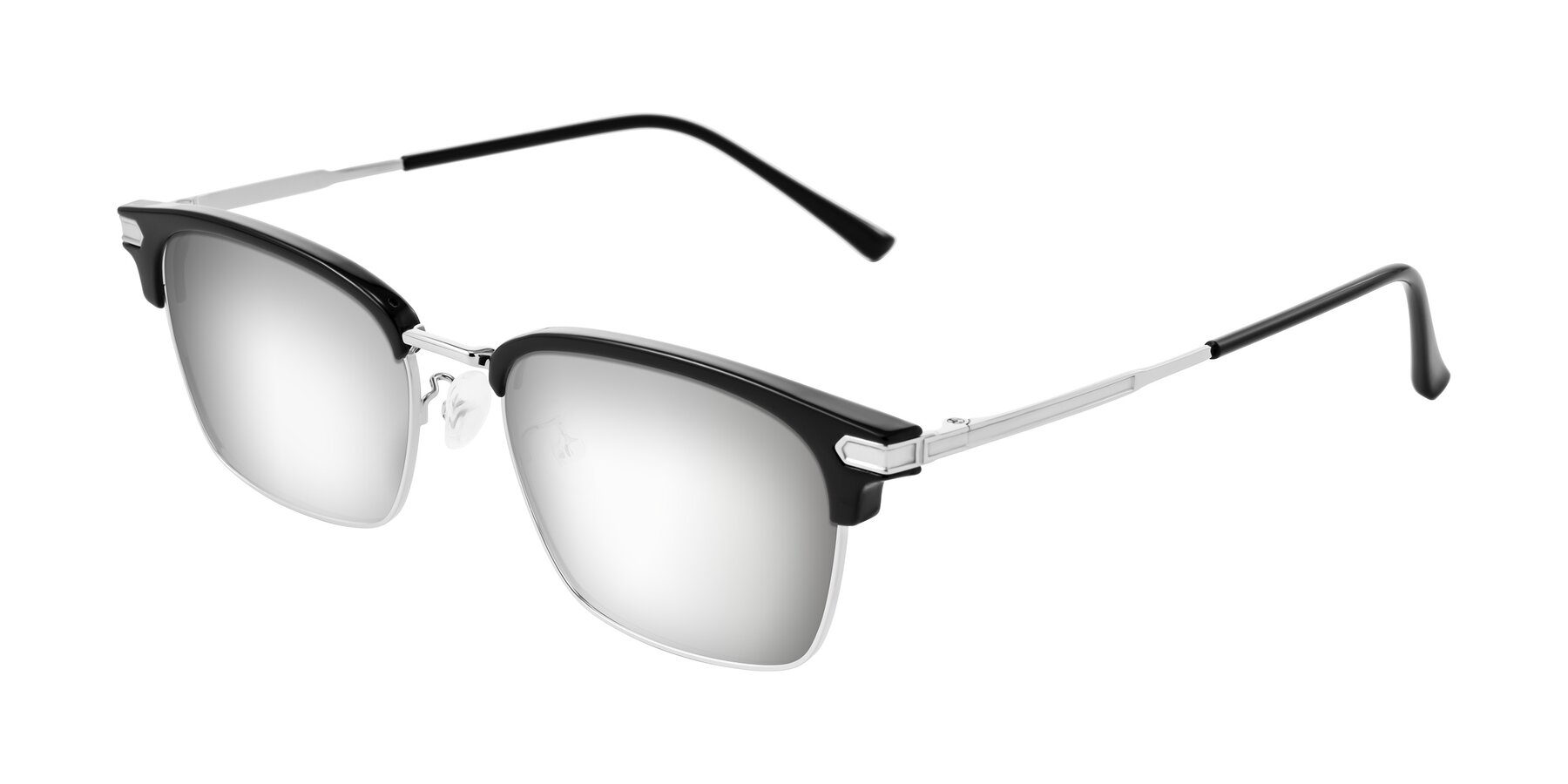 Angle of Adsule in Black/Silver with Silver Mirrored Lenses