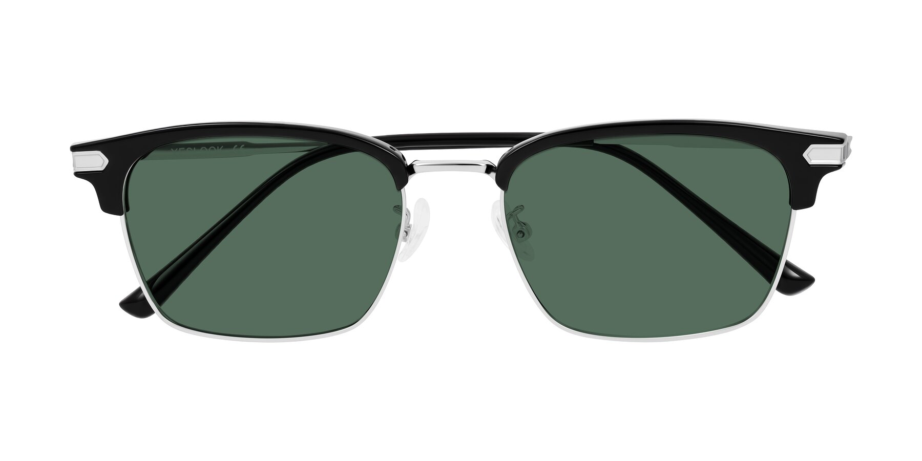 Folded Front of Adsule in Black/Silver with Green Polarized Lenses