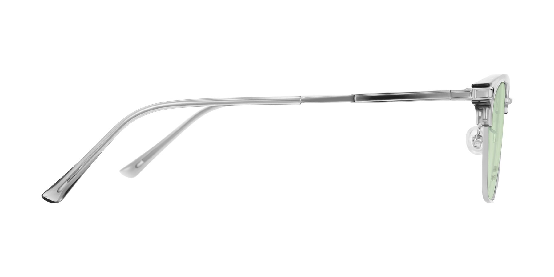 Side of Adsule in Clear Gray/Silver with Light Green Tinted Lenses
