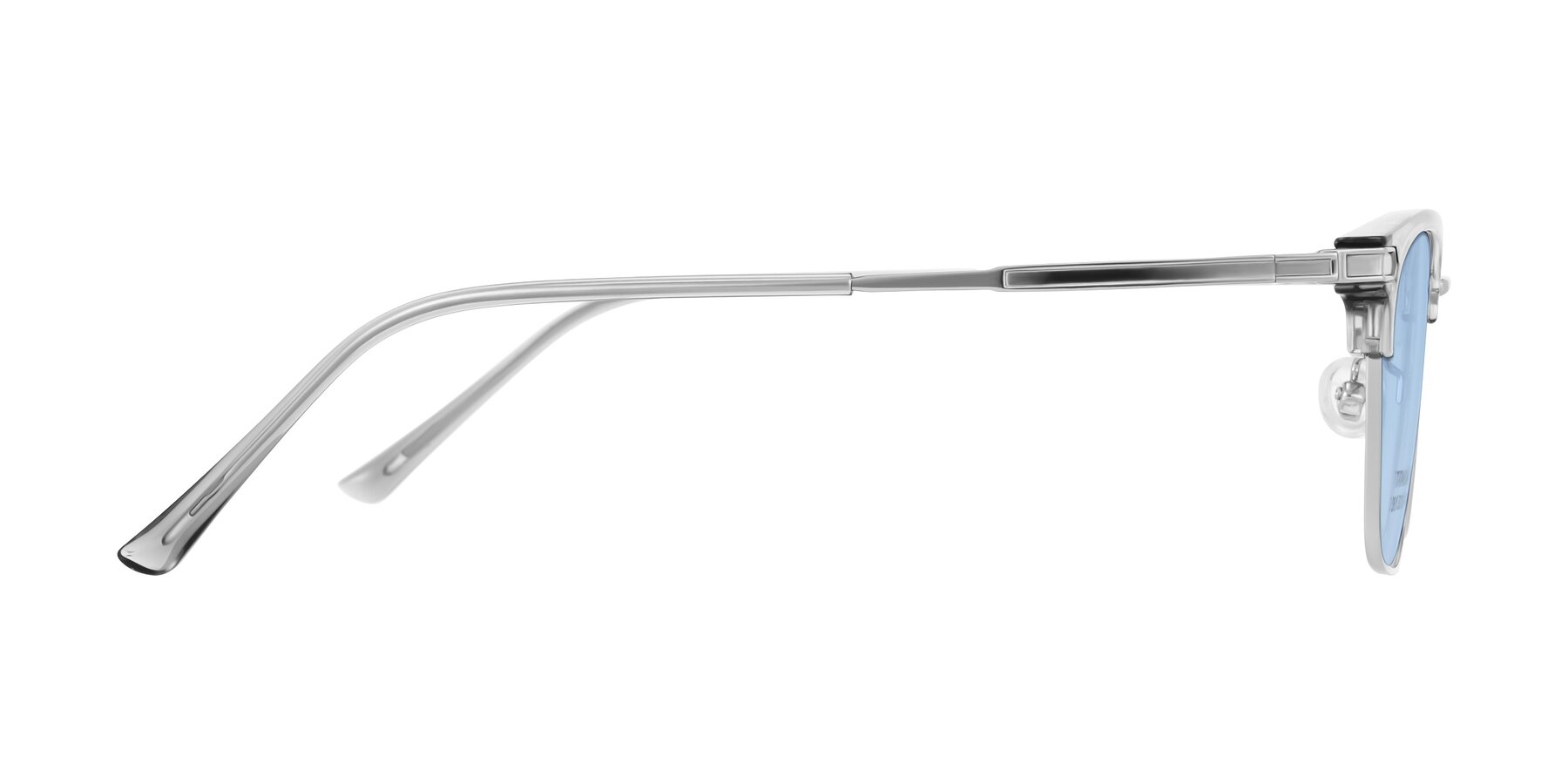 Side of Adsule in Clear Gray/Silver with Light Blue Tinted Lenses
