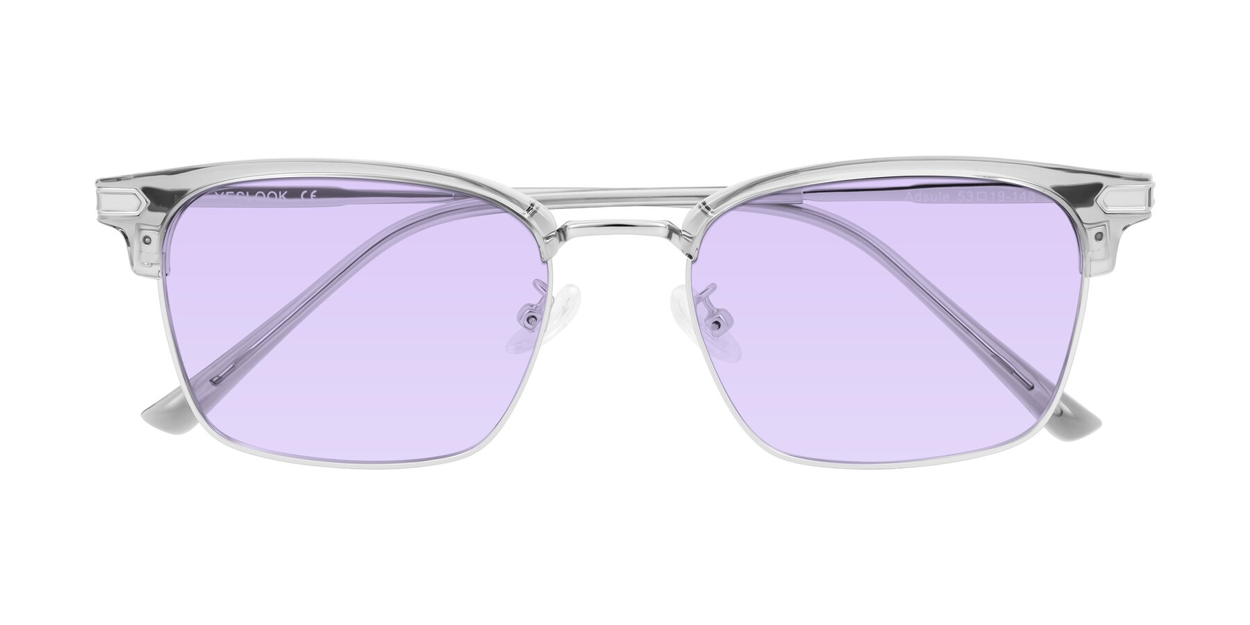 Folded Front of Adsule in Clear Gray/Silver with Light Purple Tinted Lenses