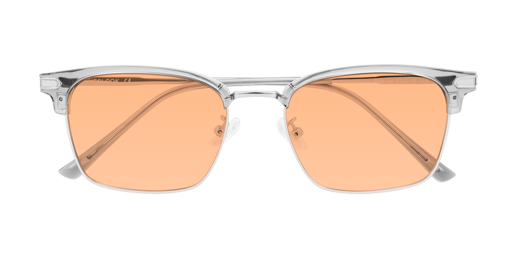 Folded Front of Adsule in Clear Gray/Silver with Light Orange Tinted Lenses