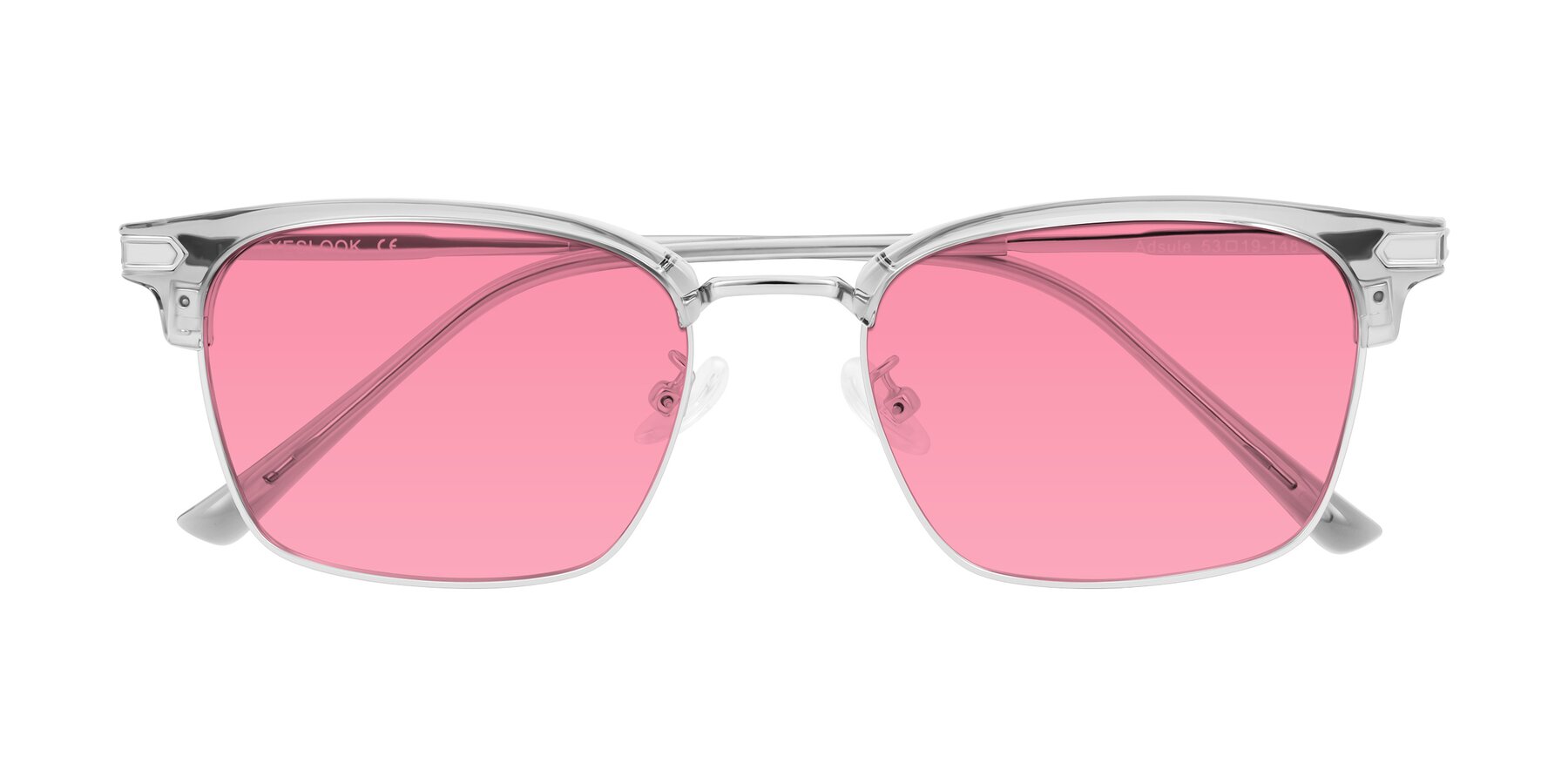Folded Front of Adsule in Clear Gray/Silver with Pink Tinted Lenses