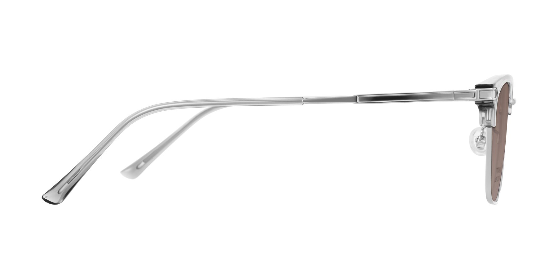 Side of Adsule in Clear Gray/Silver with Medium Brown Tinted Lenses