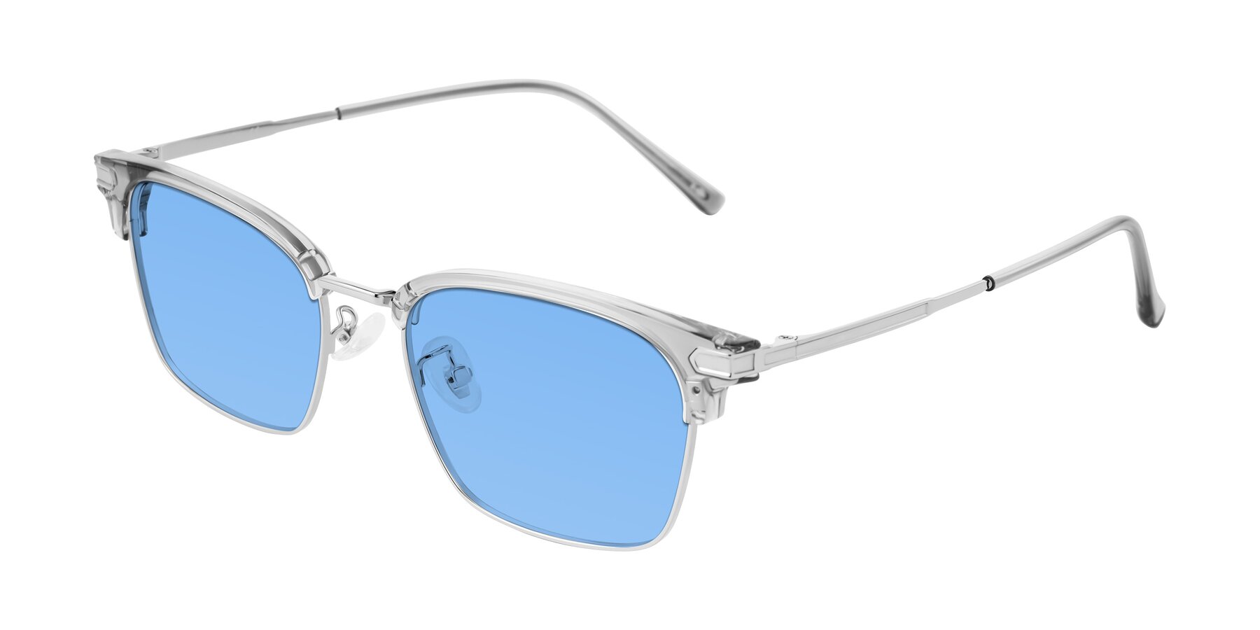 Angle of Adsule in Clear Gray/Silver with Medium Blue Tinted Lenses