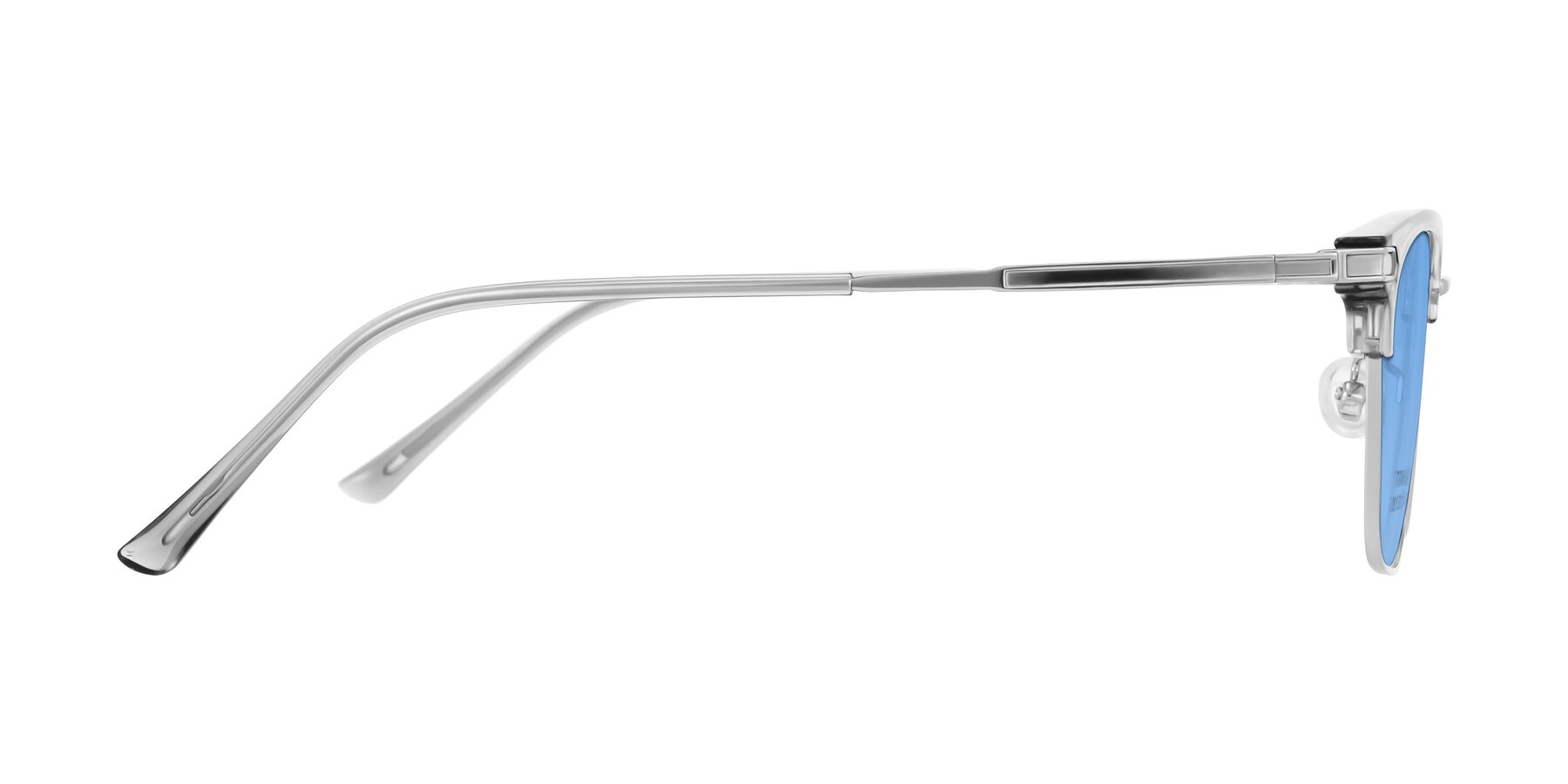 Side of Adsule in Clear Gray/Silver with Medium Blue Tinted Lenses