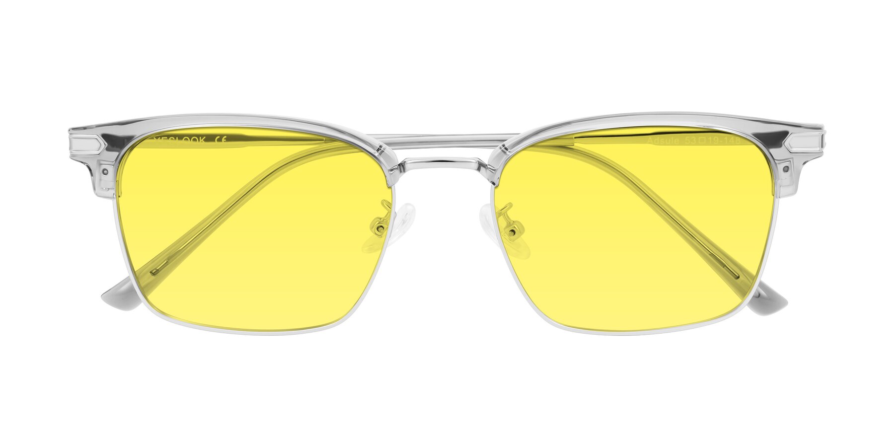 Folded Front of Adsule in Clear Gray/Silver with Medium Yellow Tinted Lenses