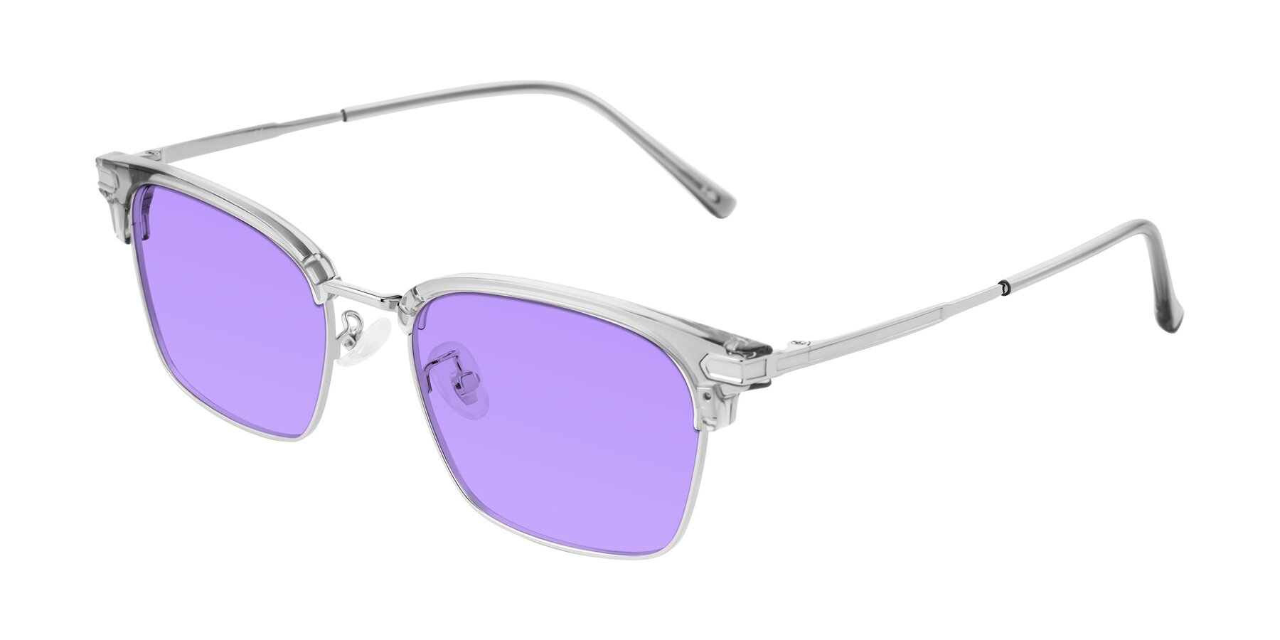 Angle of Adsule in Clear Gray/Silver with Medium Purple Tinted Lenses