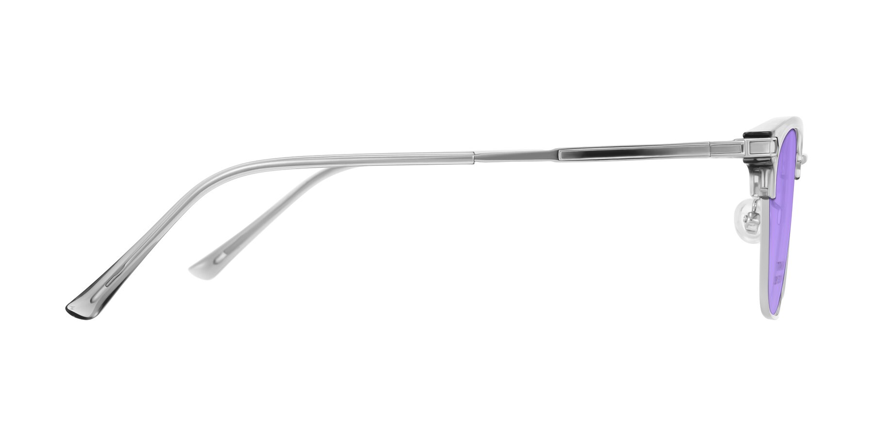 Side of Adsule in Clear Gray/Silver with Medium Purple Tinted Lenses