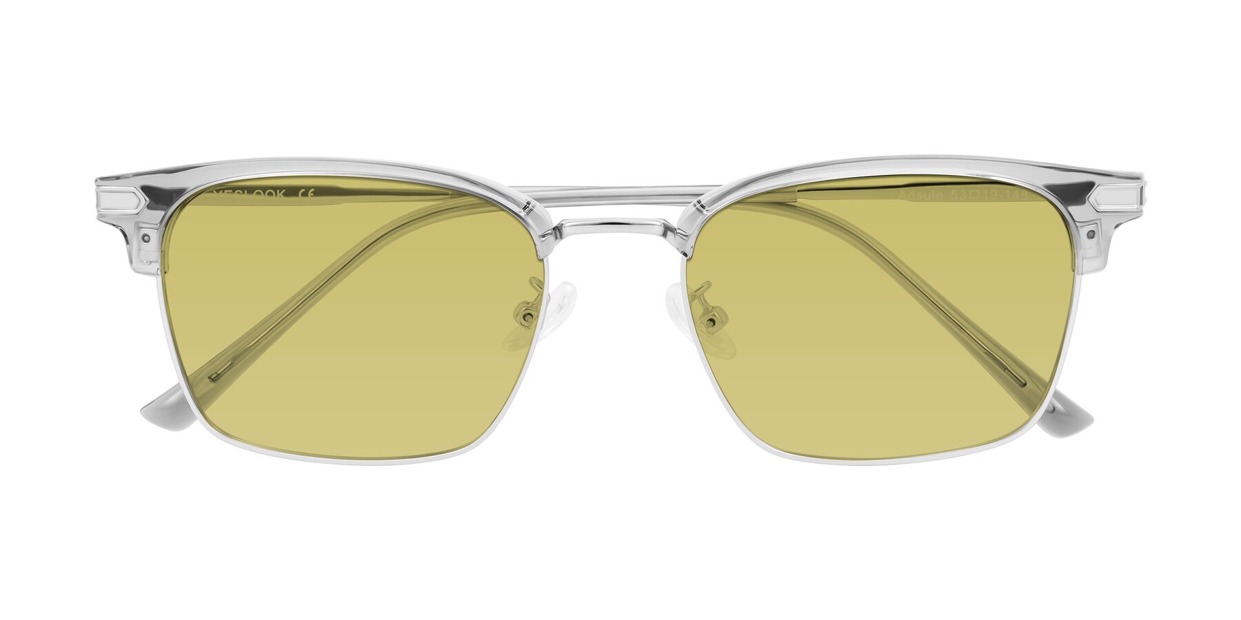 Folded Front of Adsule in Clear Gray/Silver with Medium Champagne Tinted Lenses