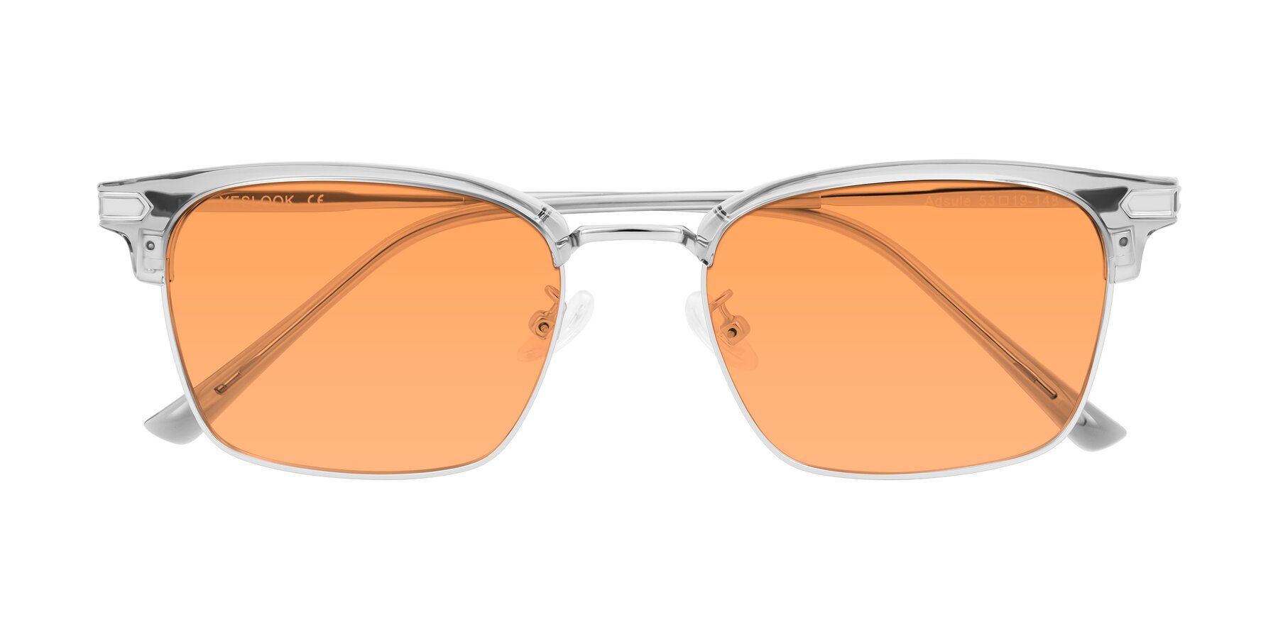 Folded Front of Adsule in Clear Gray/Silver with Medium Orange Tinted Lenses