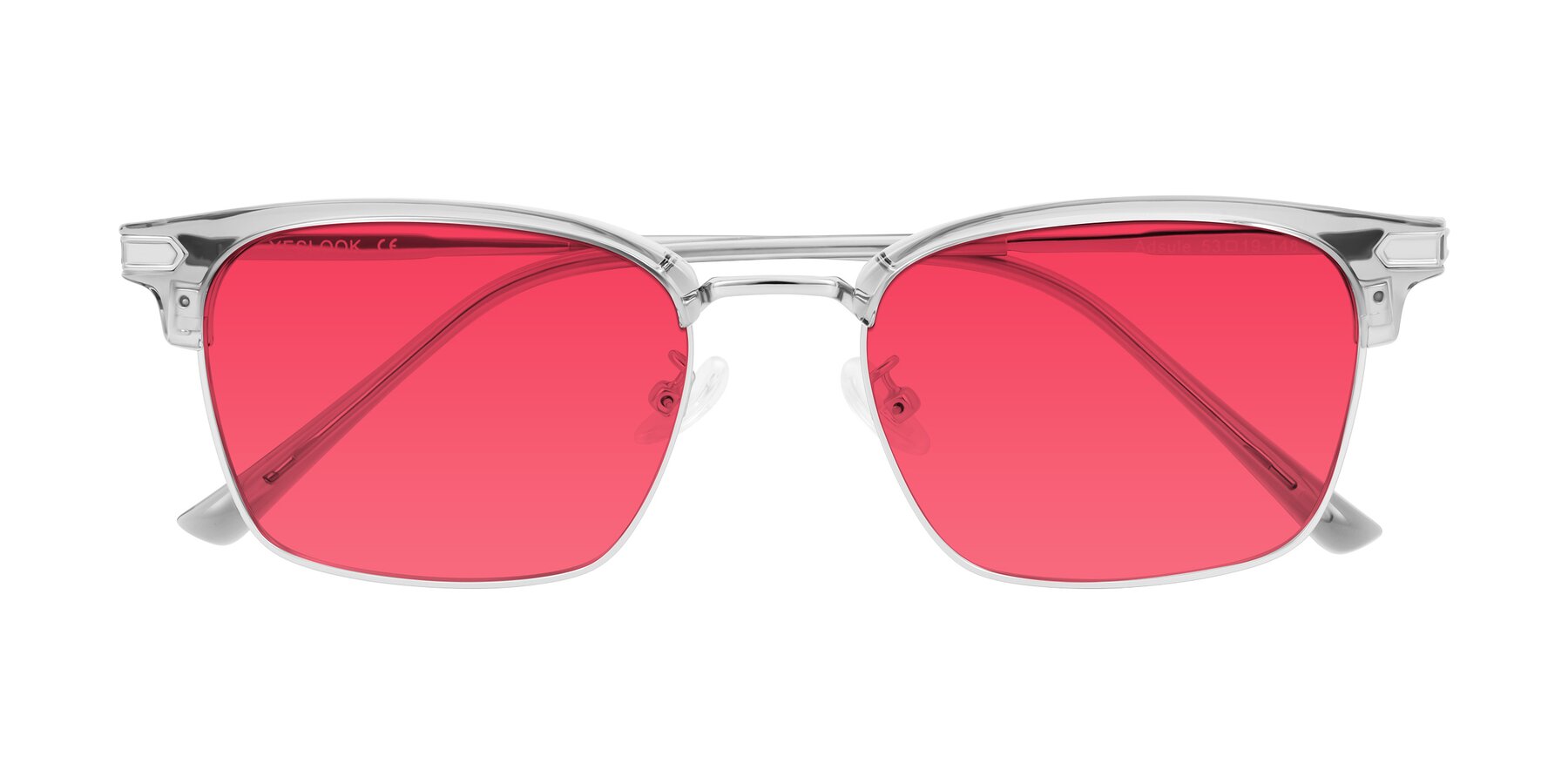 Folded Front of Adsule in Clear Gray/Silver with Red Tinted Lenses
