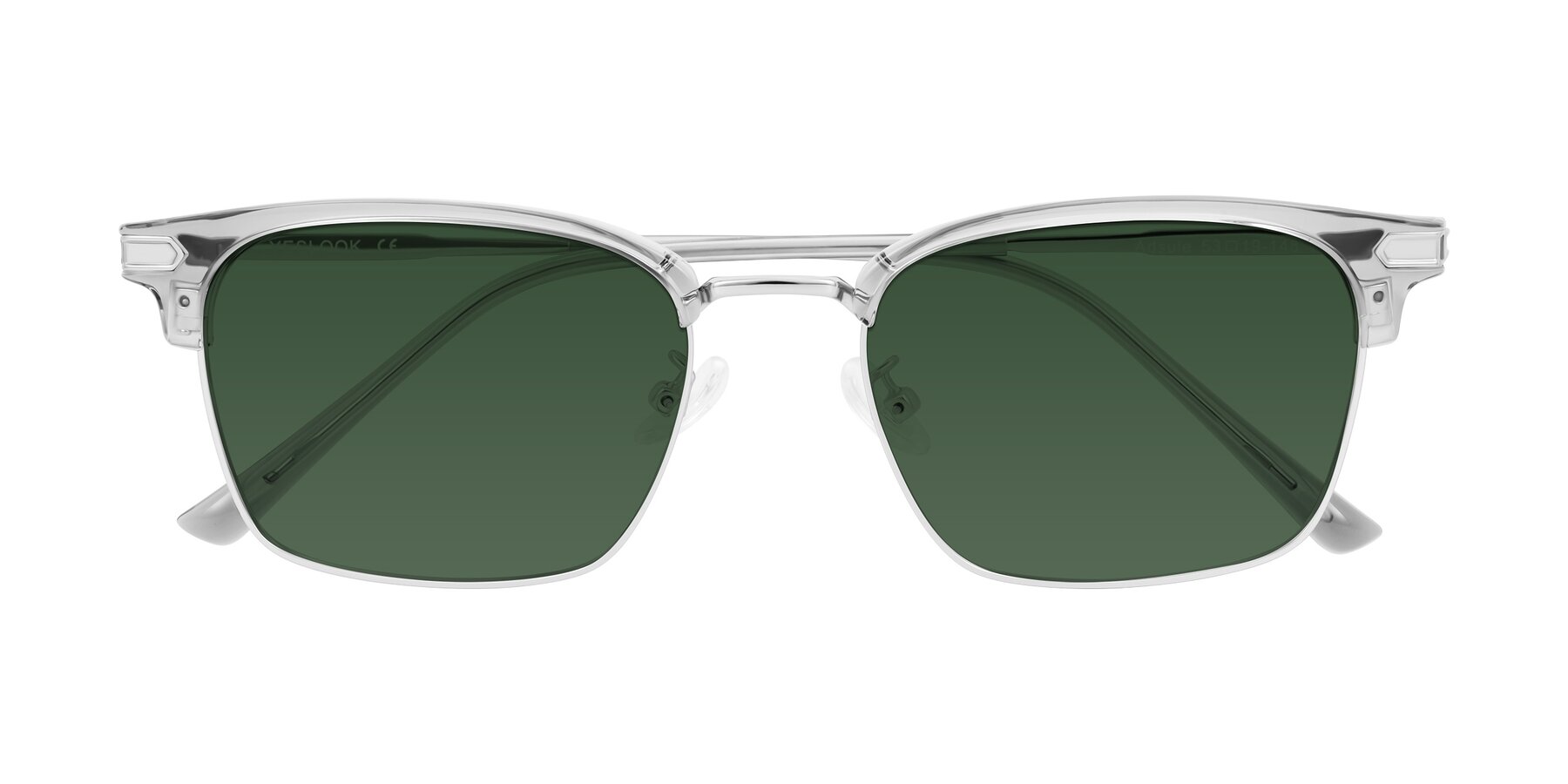 Folded Front of Adsule in Clear Gray/Silver with Green Tinted Lenses
