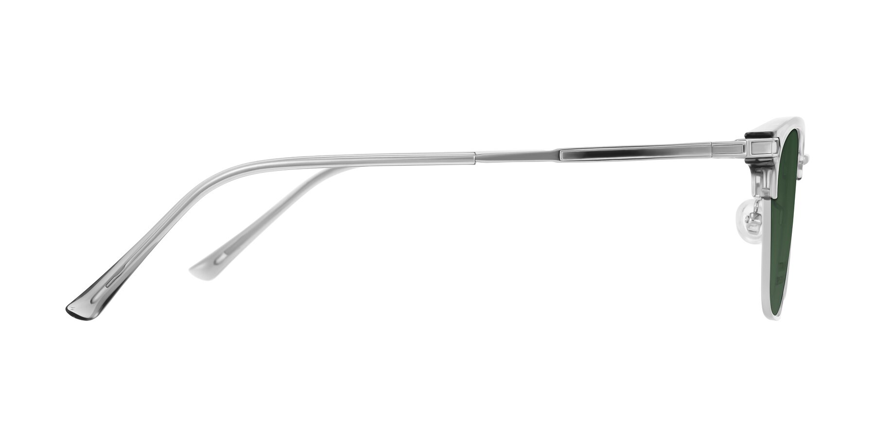 Side of Adsule in Clear Gray/Silver with Green Tinted Lenses