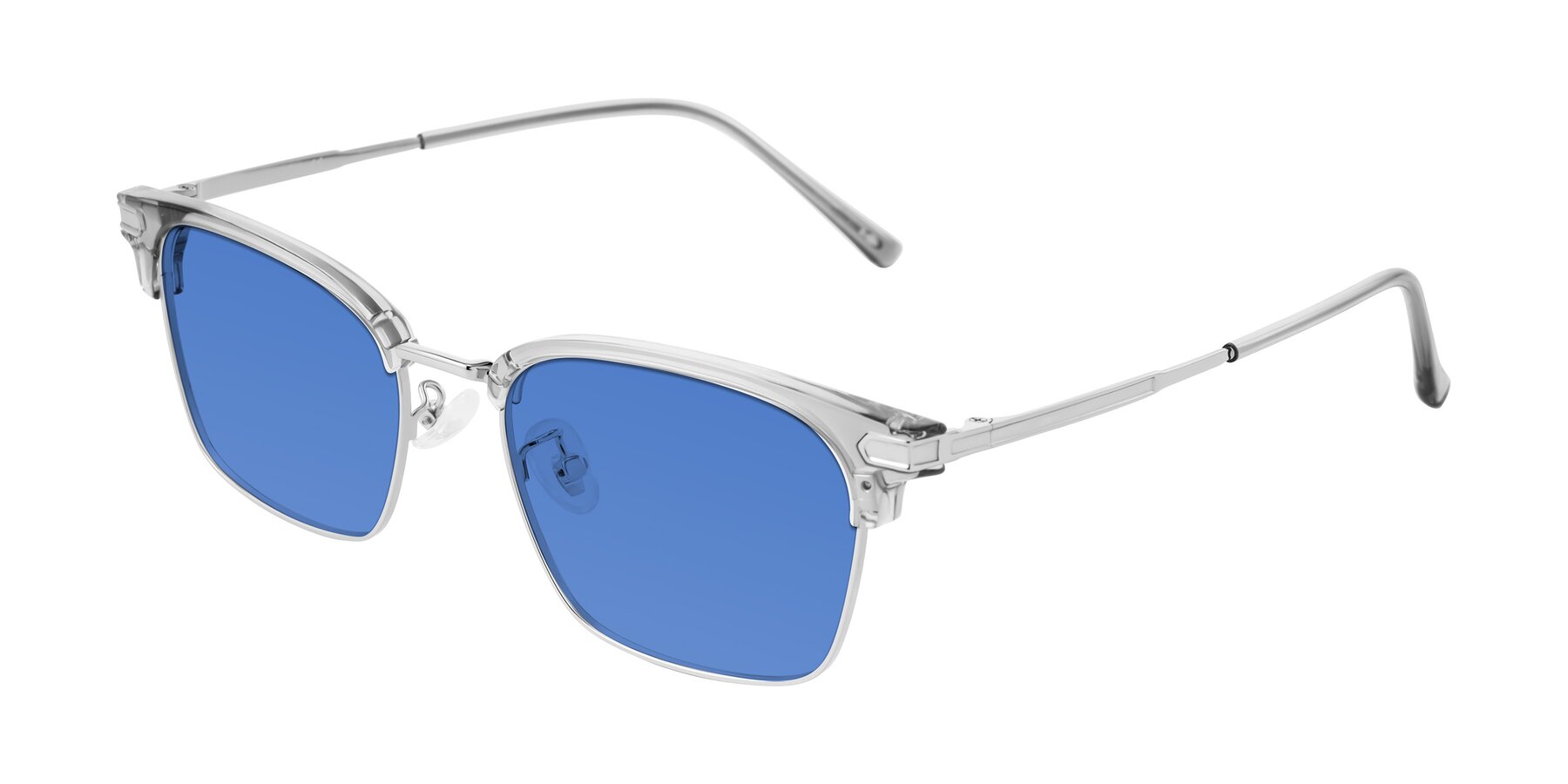Angle of Adsule in Clear Gray/Silver with Blue Tinted Lenses