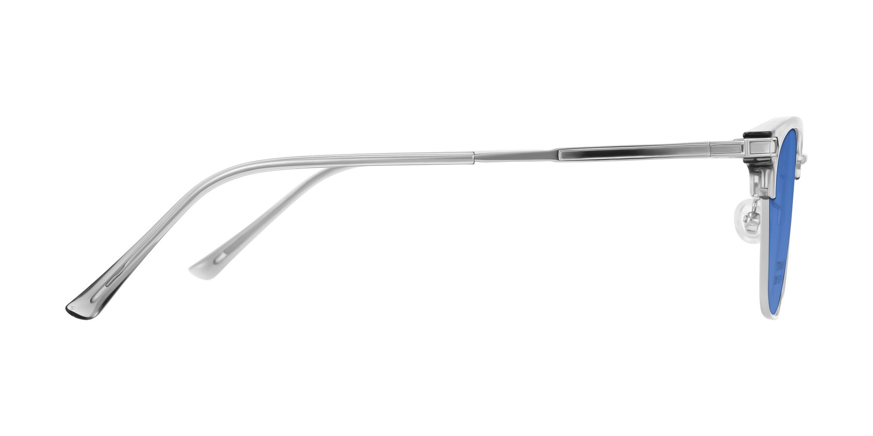 Side of Adsule in Clear Gray/Silver with Blue Tinted Lenses