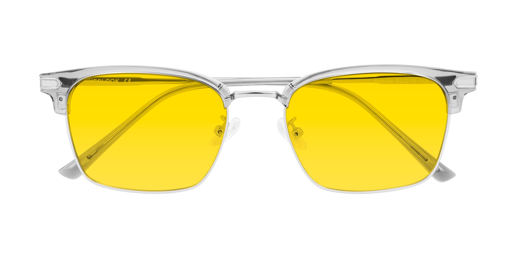 Folded Front of Adsule in Clear Gray/Silver with Yellow Tinted Lenses