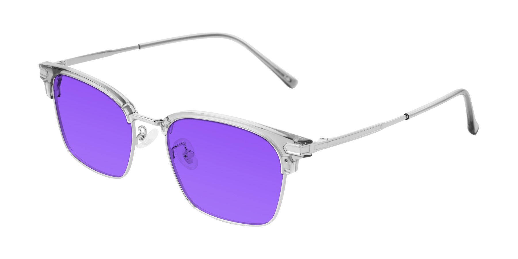 Angle of Adsule in Clear Gray/Silver with Purple Tinted Lenses