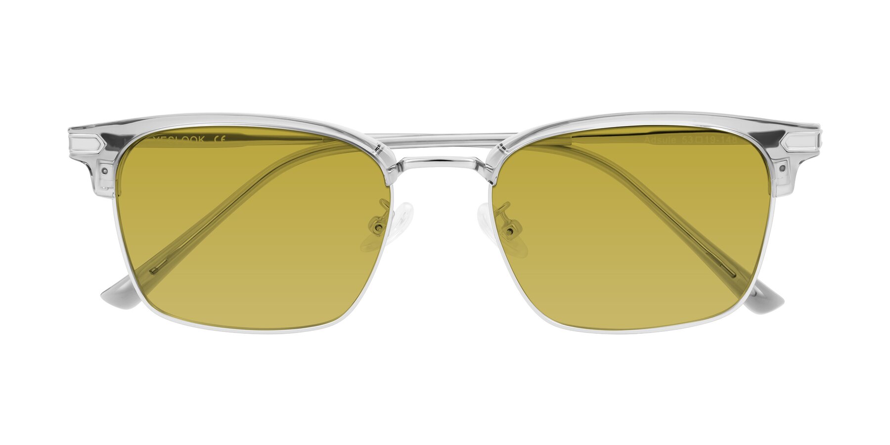 Folded Front of Adsule in Clear Gray/Silver with Champagne Tinted Lenses