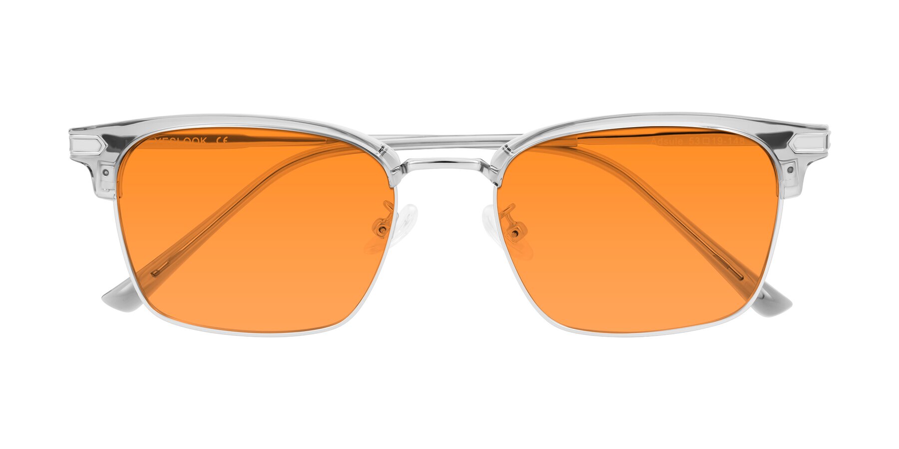 Folded Front of Adsule in Clear Gray/Silver with Orange Tinted Lenses