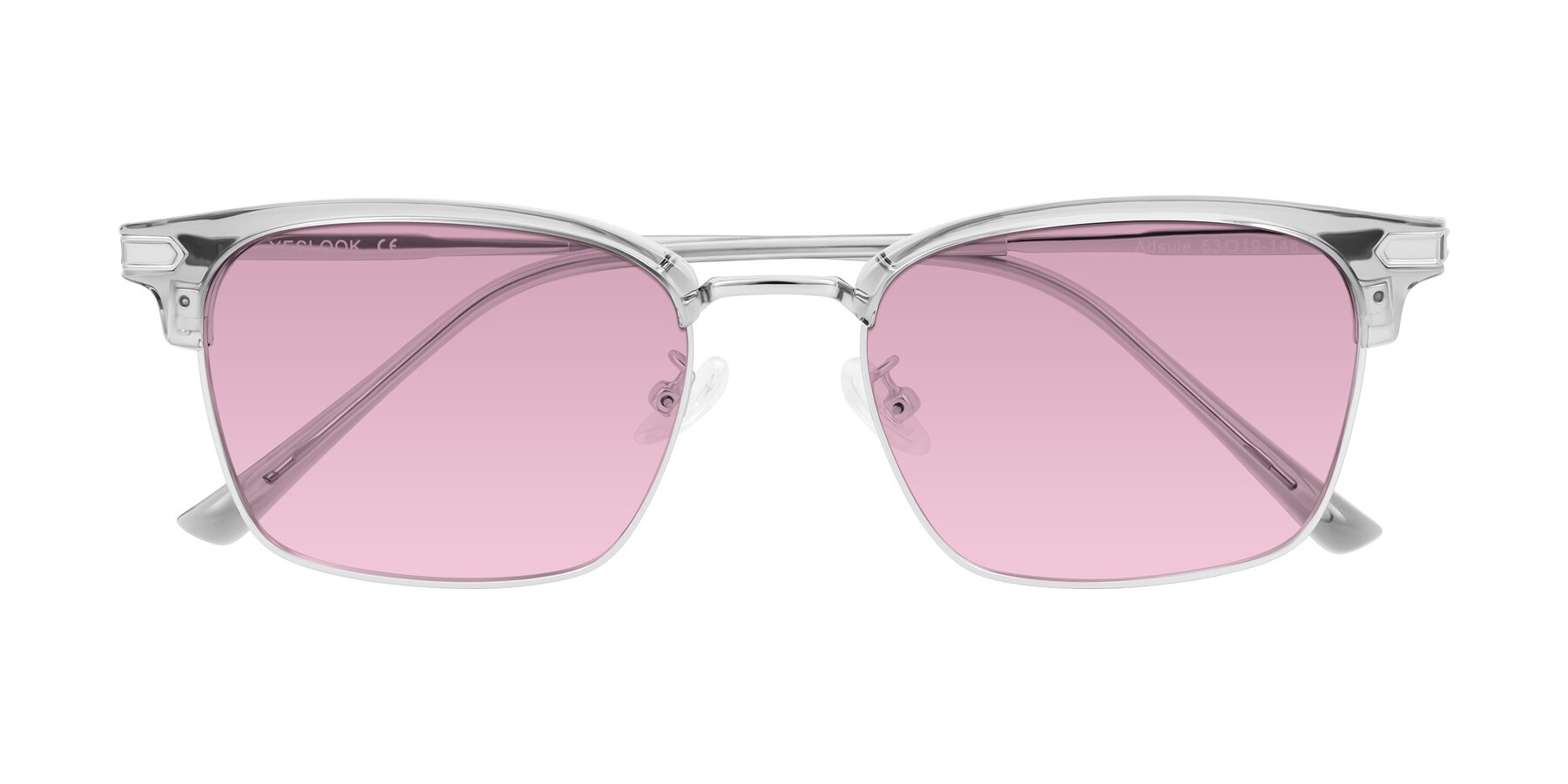Folded Front of Adsule in Clear Gray/Silver with Light Wine Tinted Lenses
