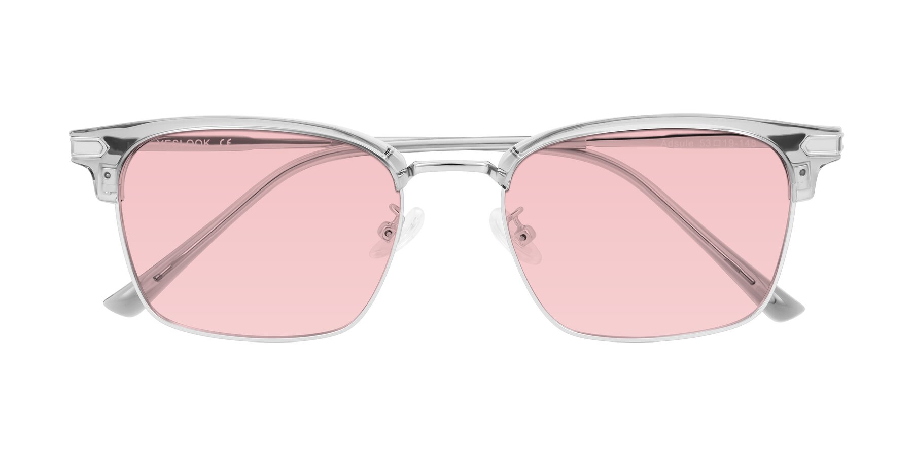 Folded Front of Adsule in Clear Gray/Silver with Light Garnet Tinted Lenses
