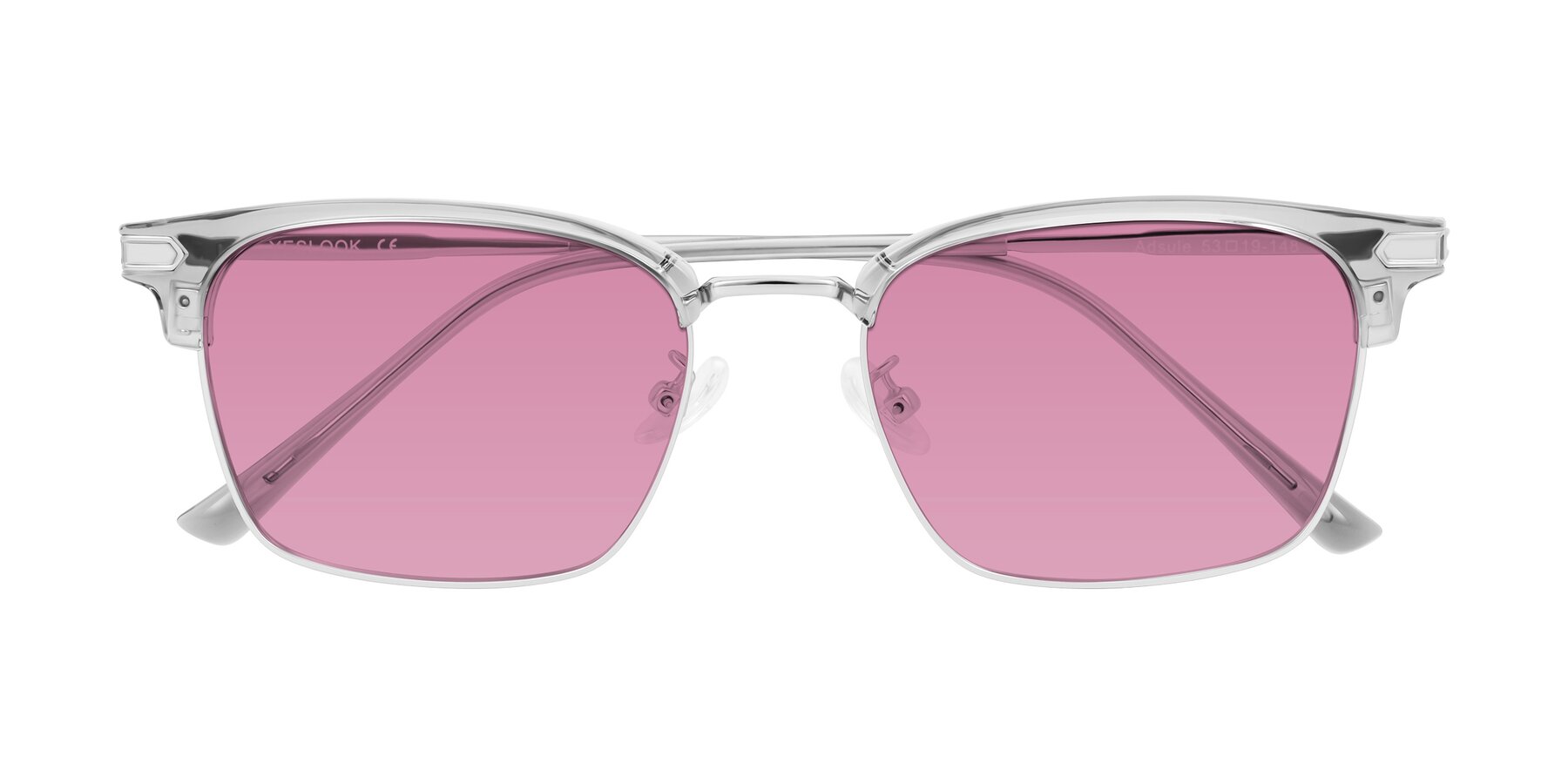 Folded Front of Adsule in Clear Gray/Silver with Medium Wine Tinted Lenses