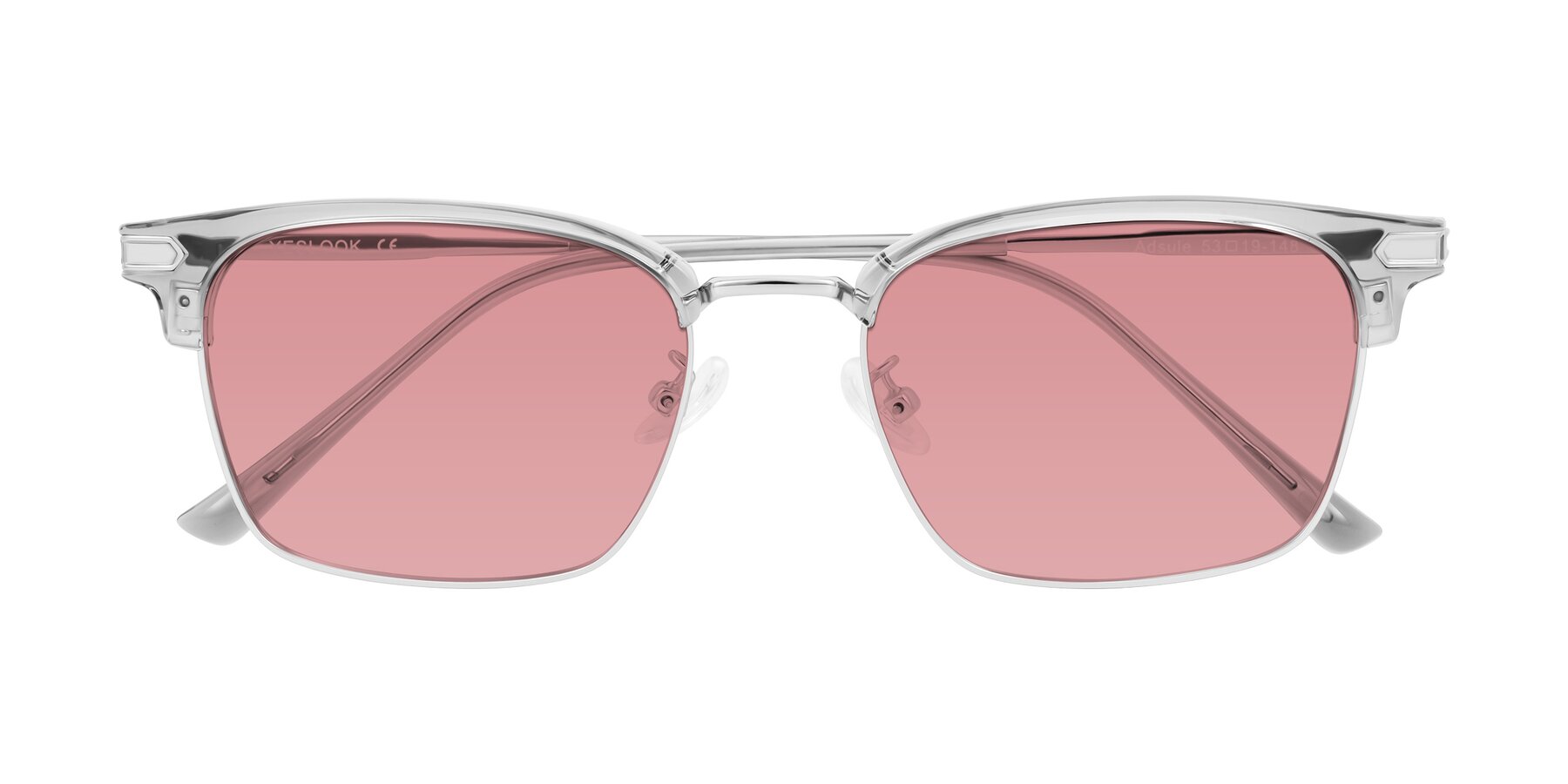 Folded Front of Adsule in Clear Gray/Silver with Medium Garnet Tinted Lenses