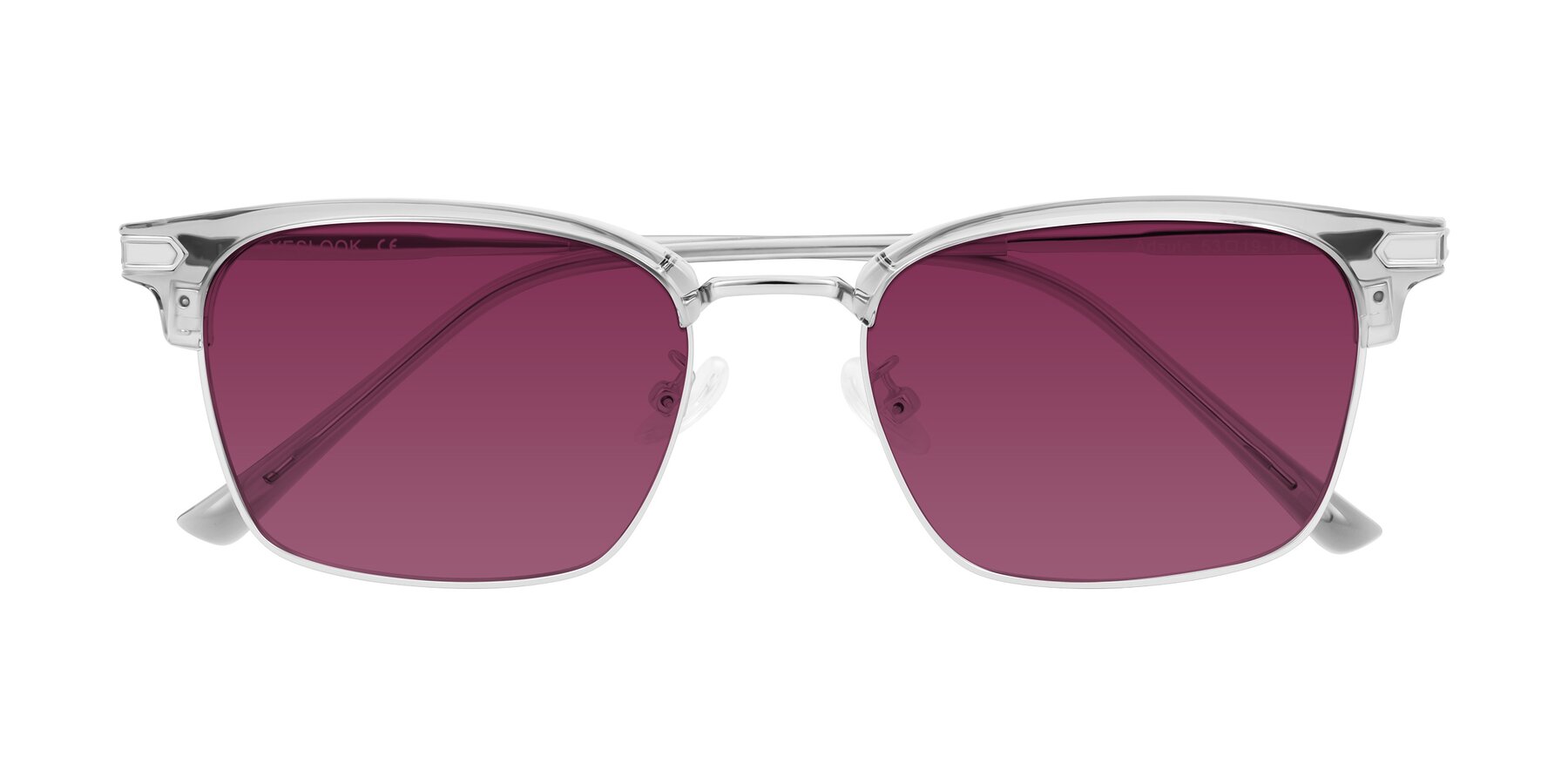 Folded Front of Adsule in Clear Gray/Silver with Wine Tinted Lenses